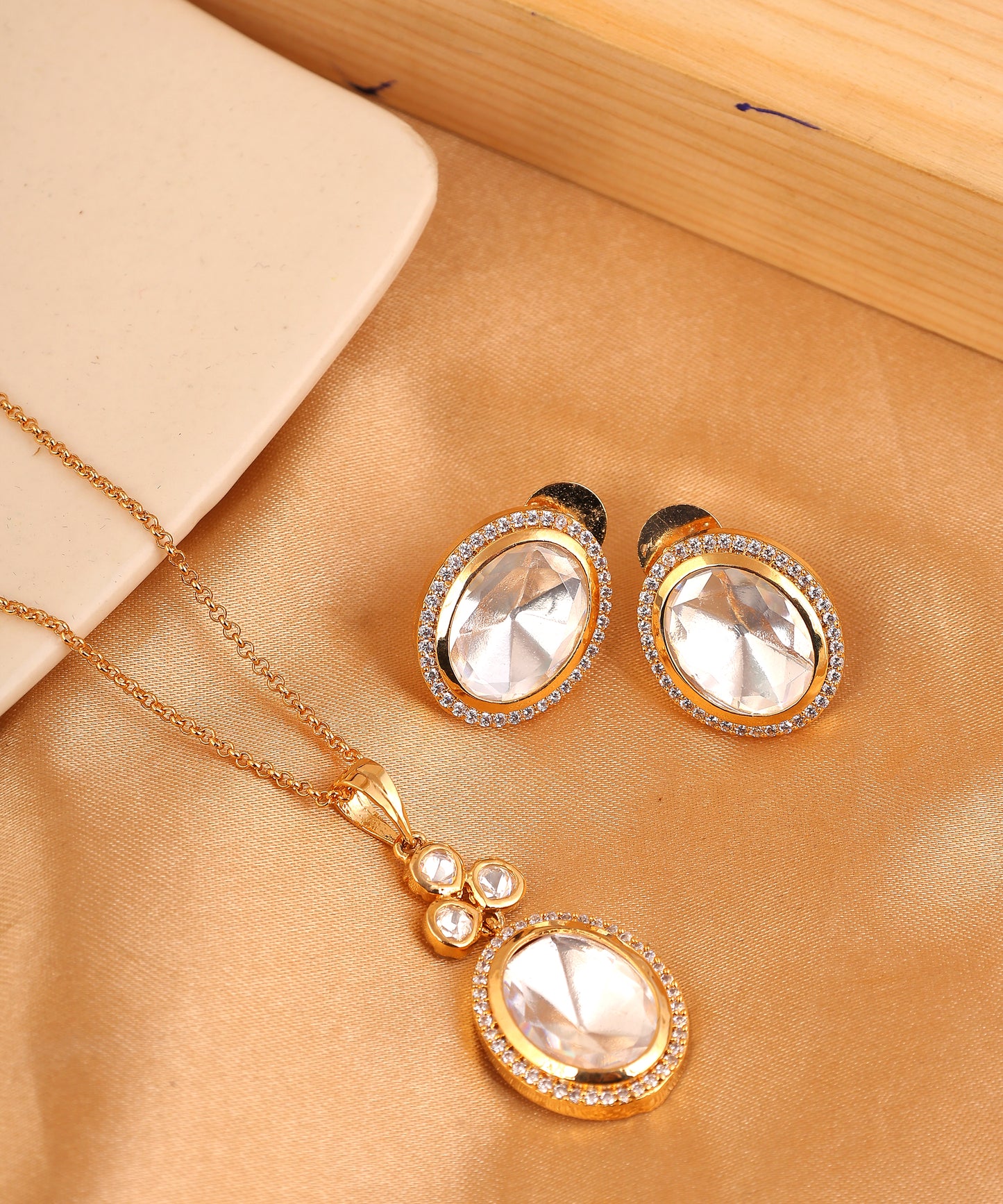 Polki Chain Pendant Set/Necklace With Polki Studs