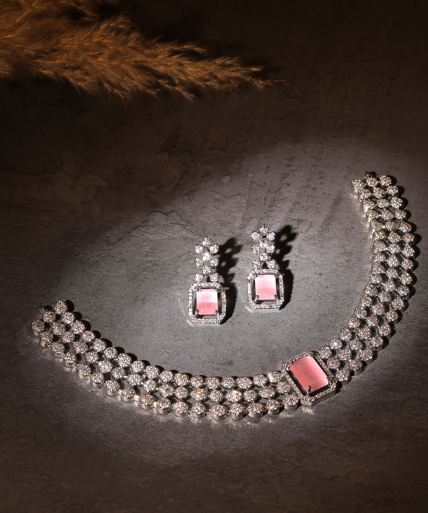 Dual Colour Ruby Stone Studded Designer Collar Artificial Diamond Neckace