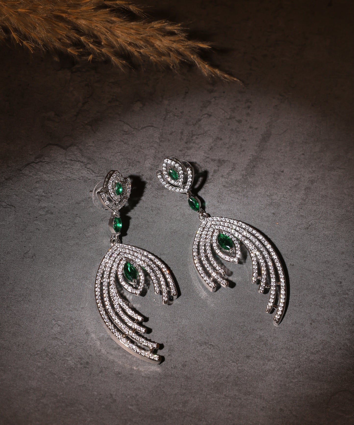 Designer Emerald Studded Statement Earrings
