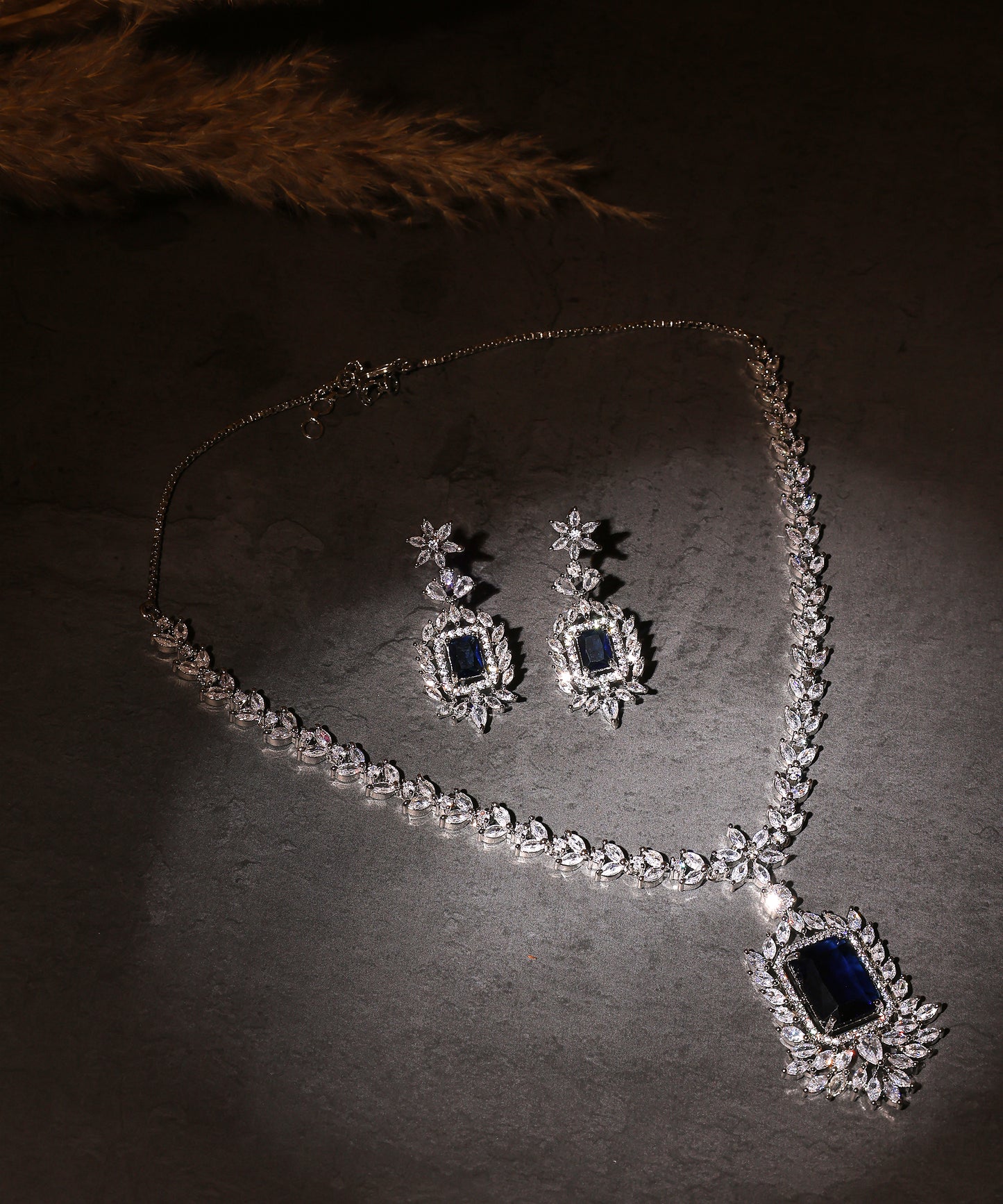 Artificial Diamond Necklace With Statement Sapphire Stone Pendant