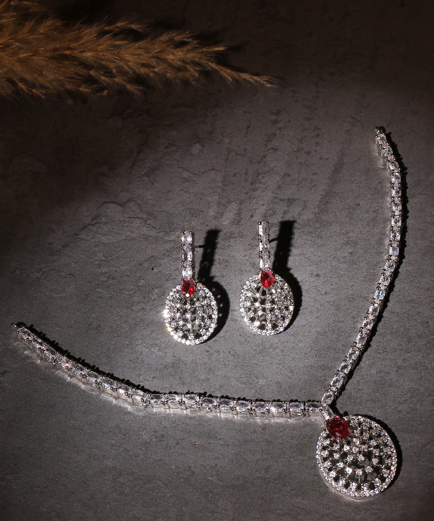 Ruby Stone Studded Minimalist Artificial Diamond Necklace