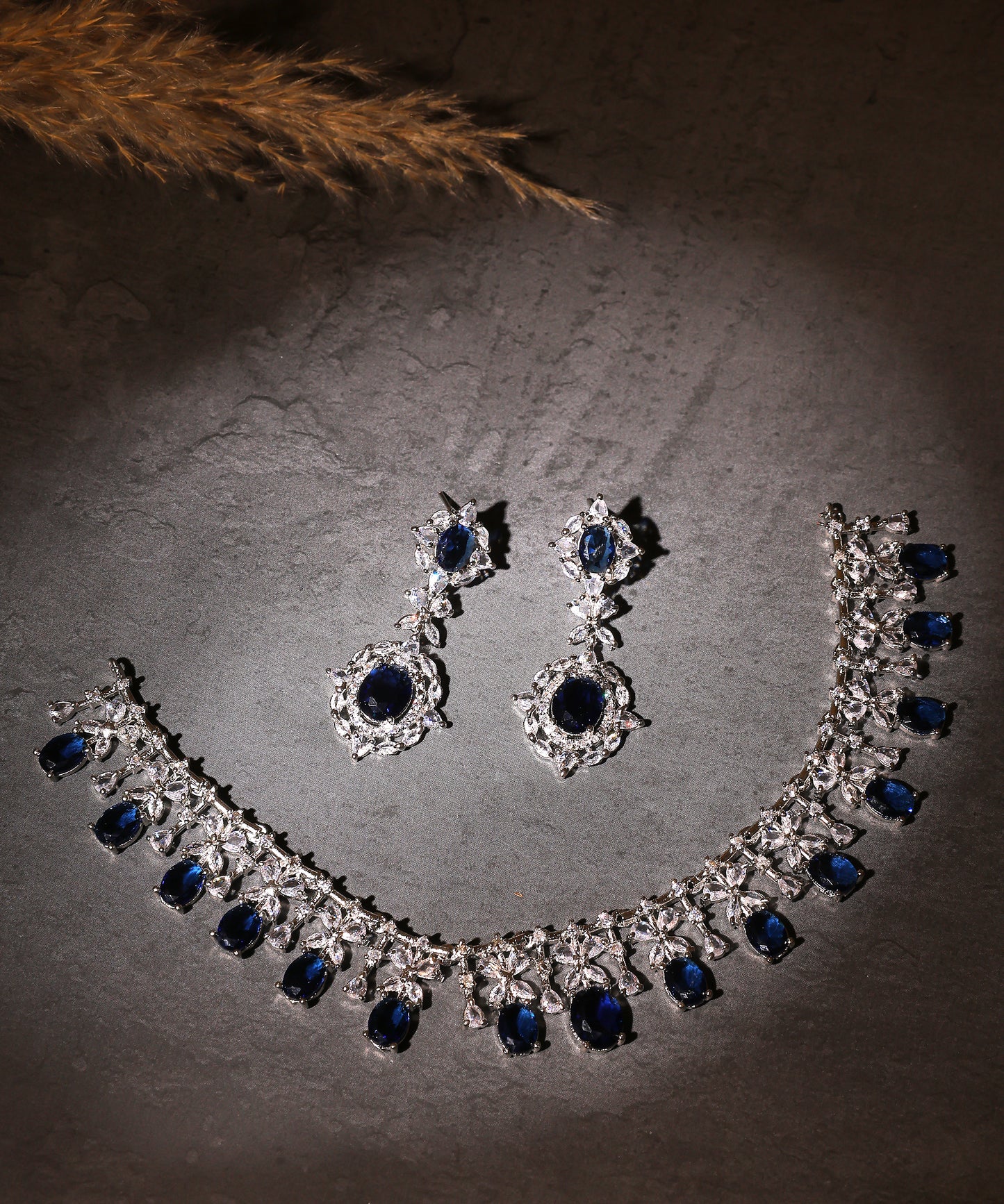 Sapphire Drops Artificial Diamond Necklace