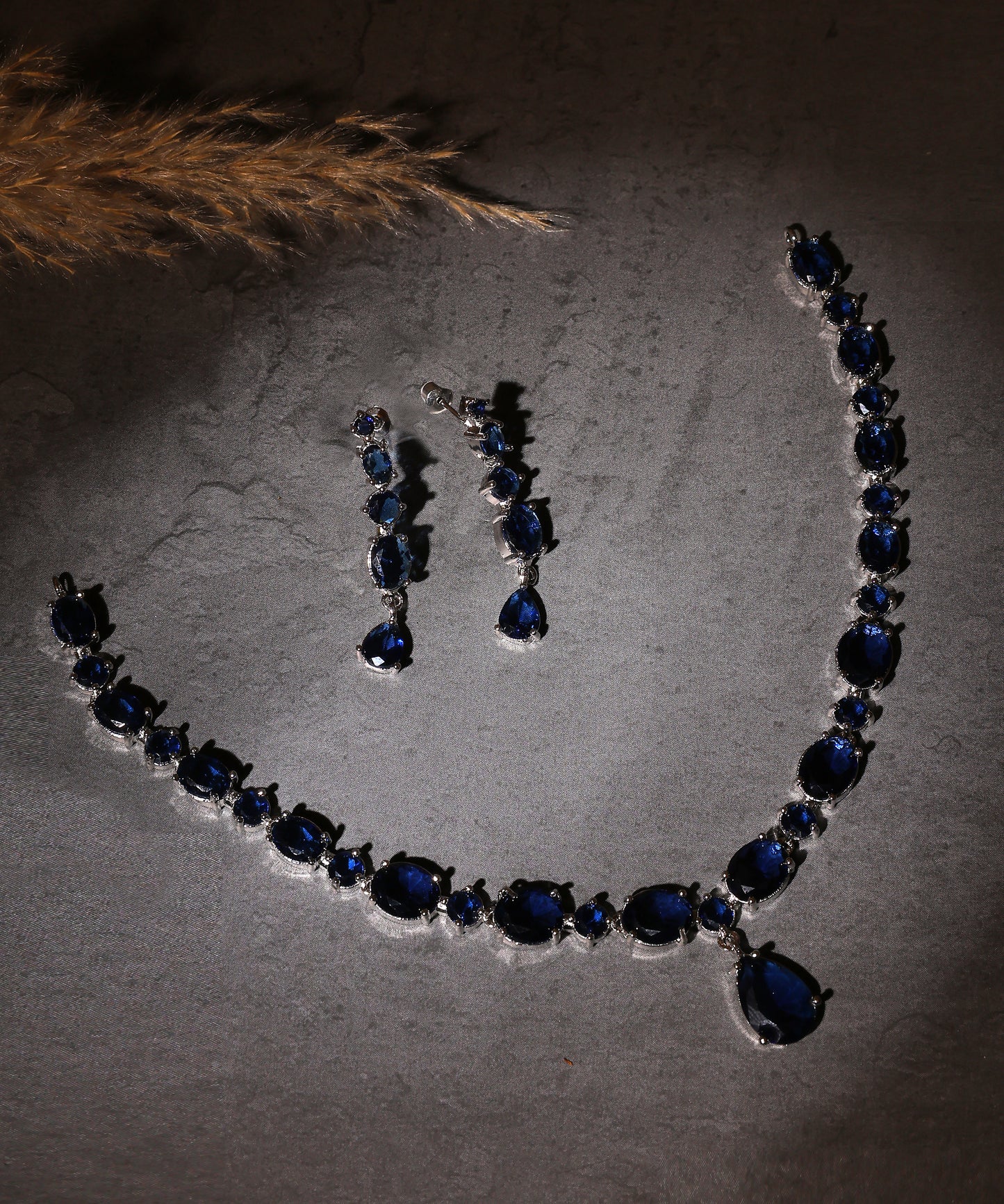 Sapphire Studded Necklace With Drop Earrings