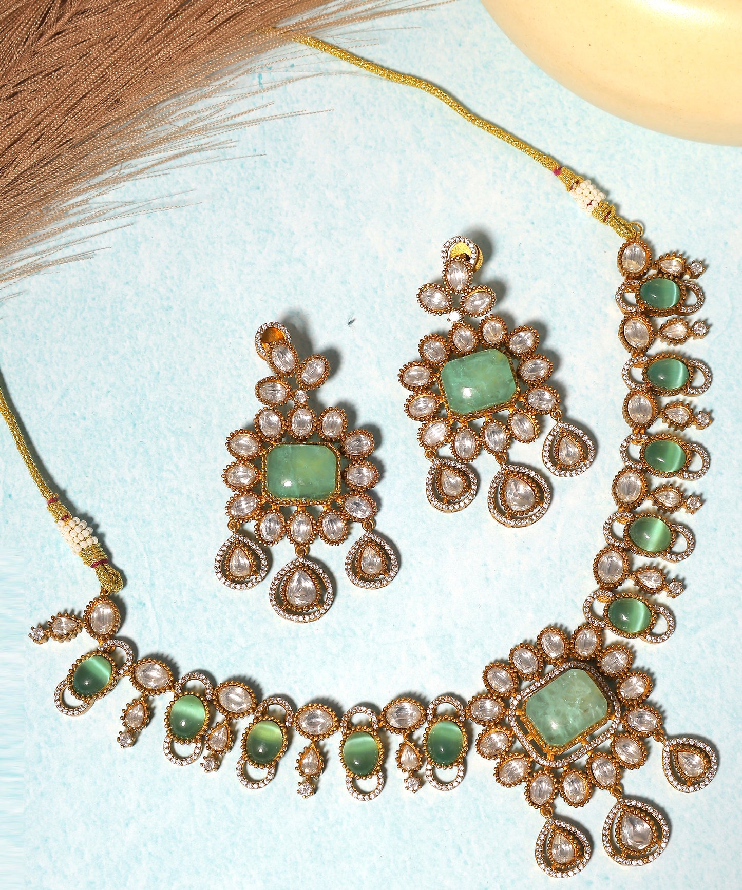 Mahira Necklace Featuring Polki And Mint Green Doublet Stone