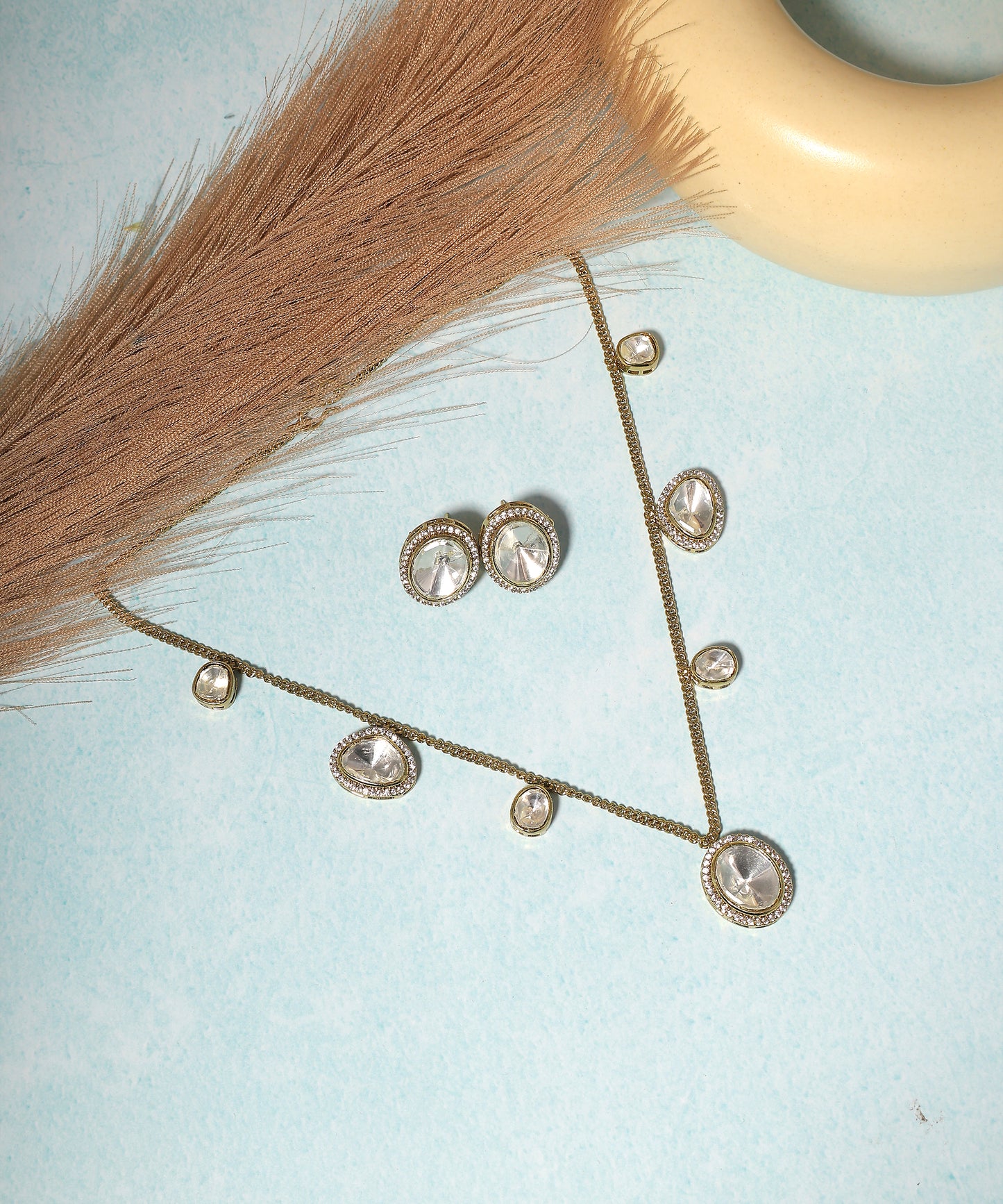 Polki Chain Necklace With Studs