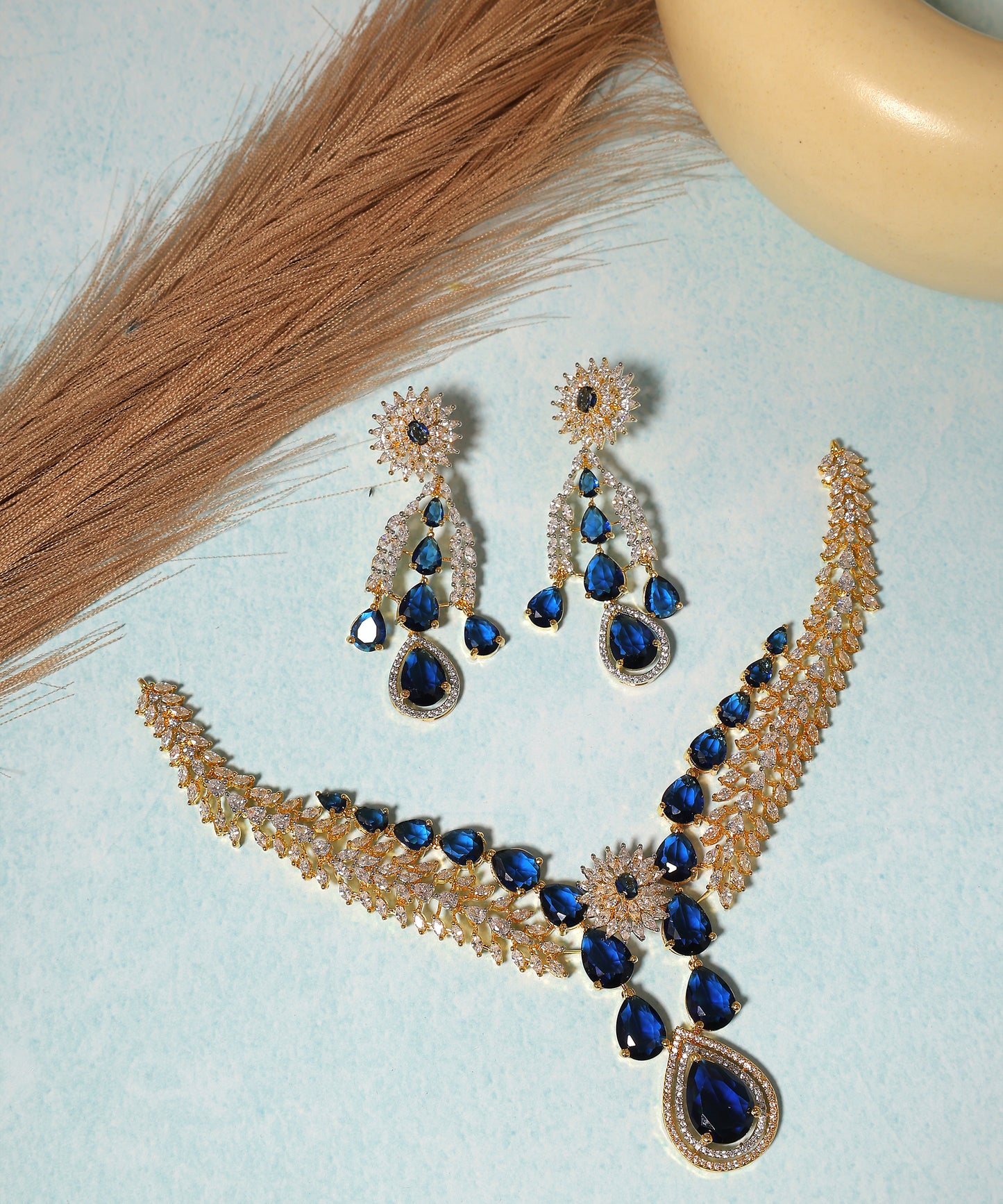 Jessica Necklace Featuring Gold Plated Artificial Diamonds And Sapphires