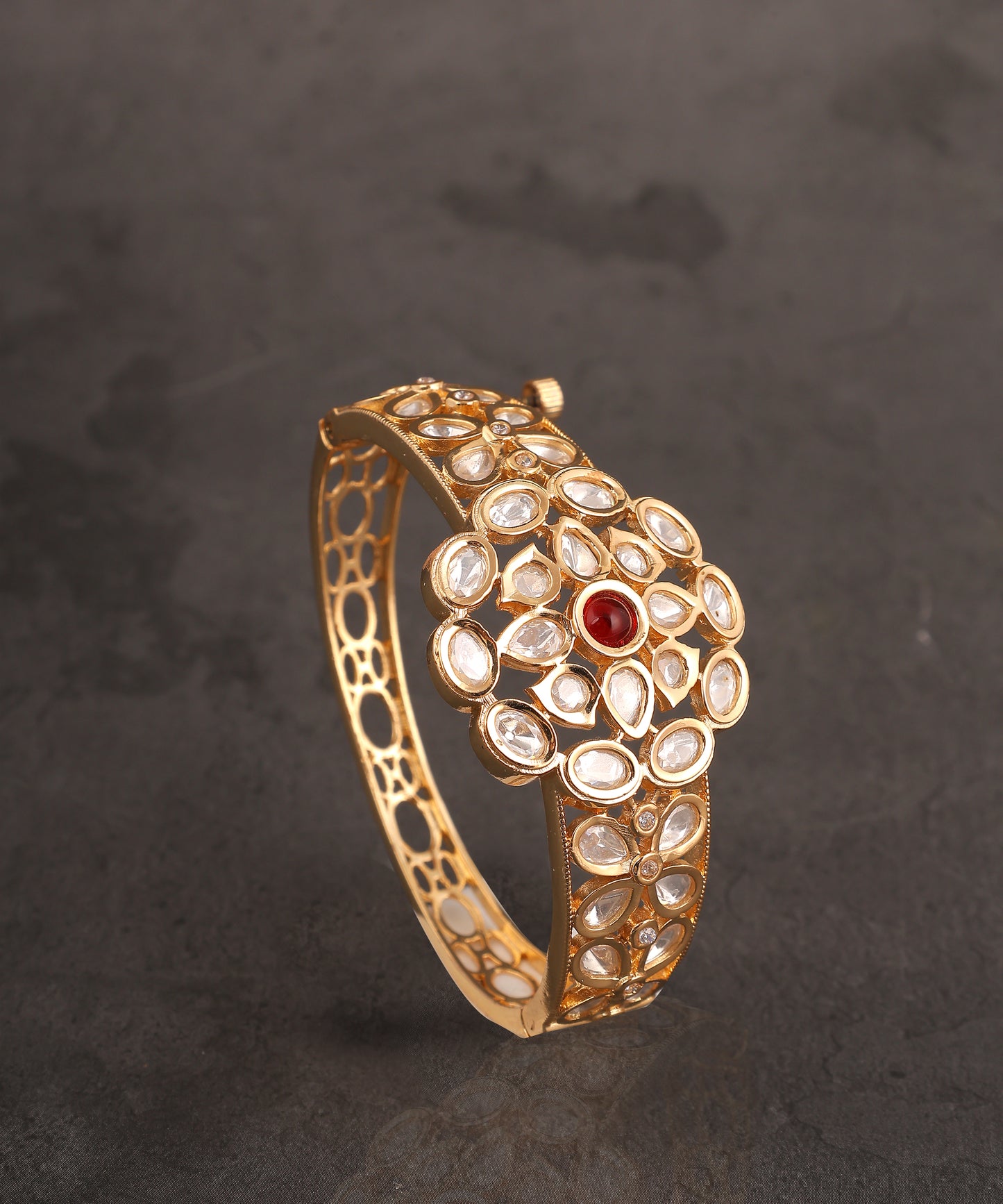 Floral Polki Bracelet With Ruby Stone