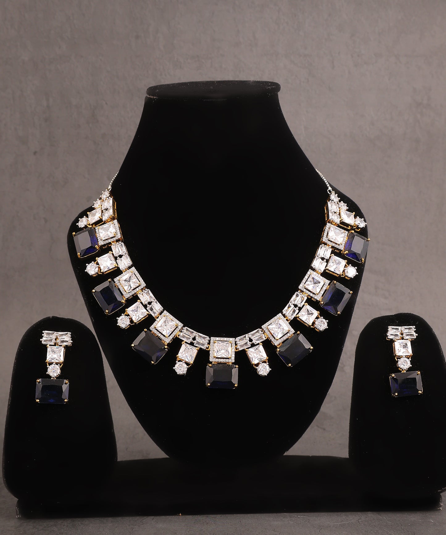 Sapphire And Crystal Studded Gold Toned Necklace