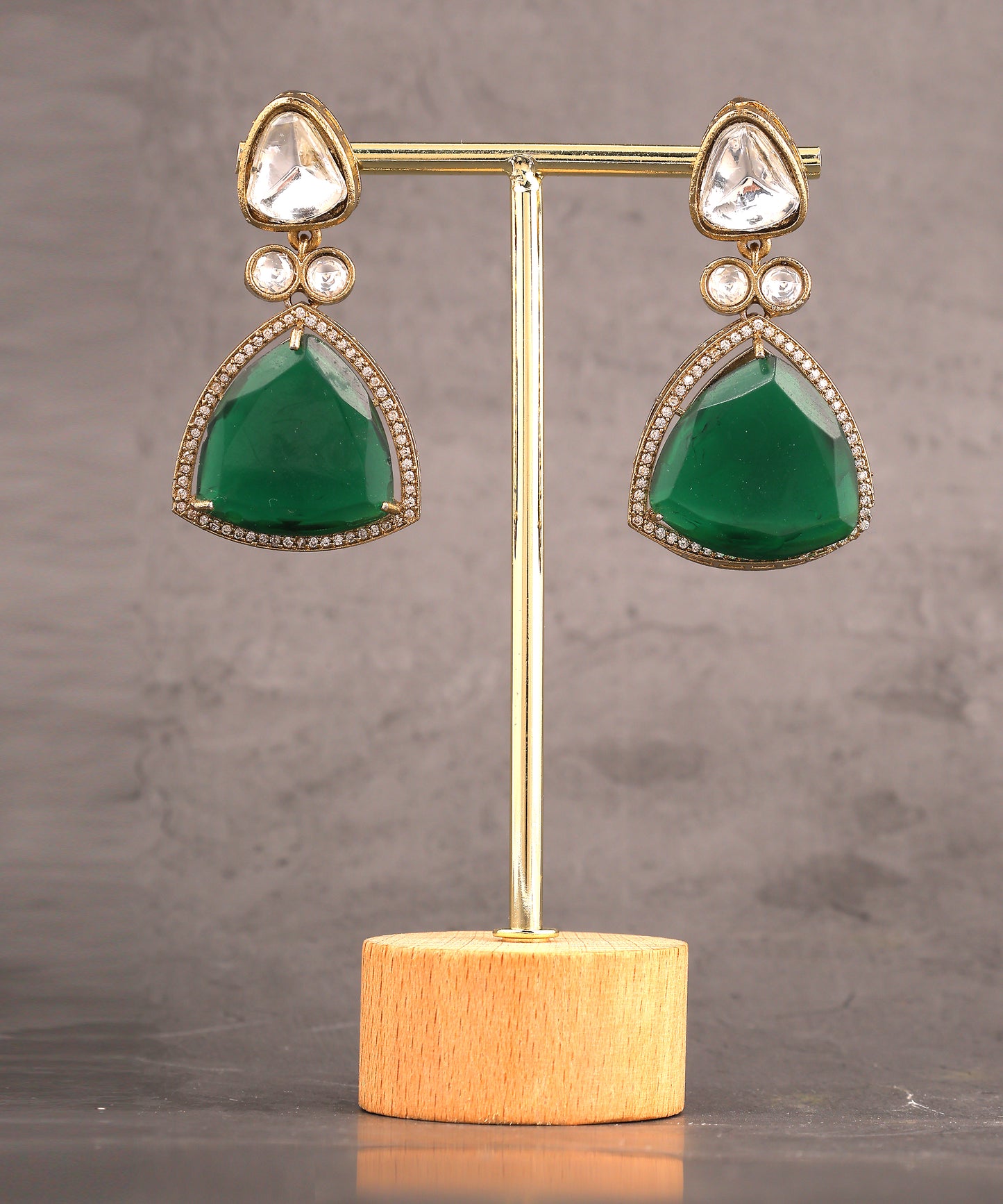 Polki And Green Doublet Stone Drop Earrings
