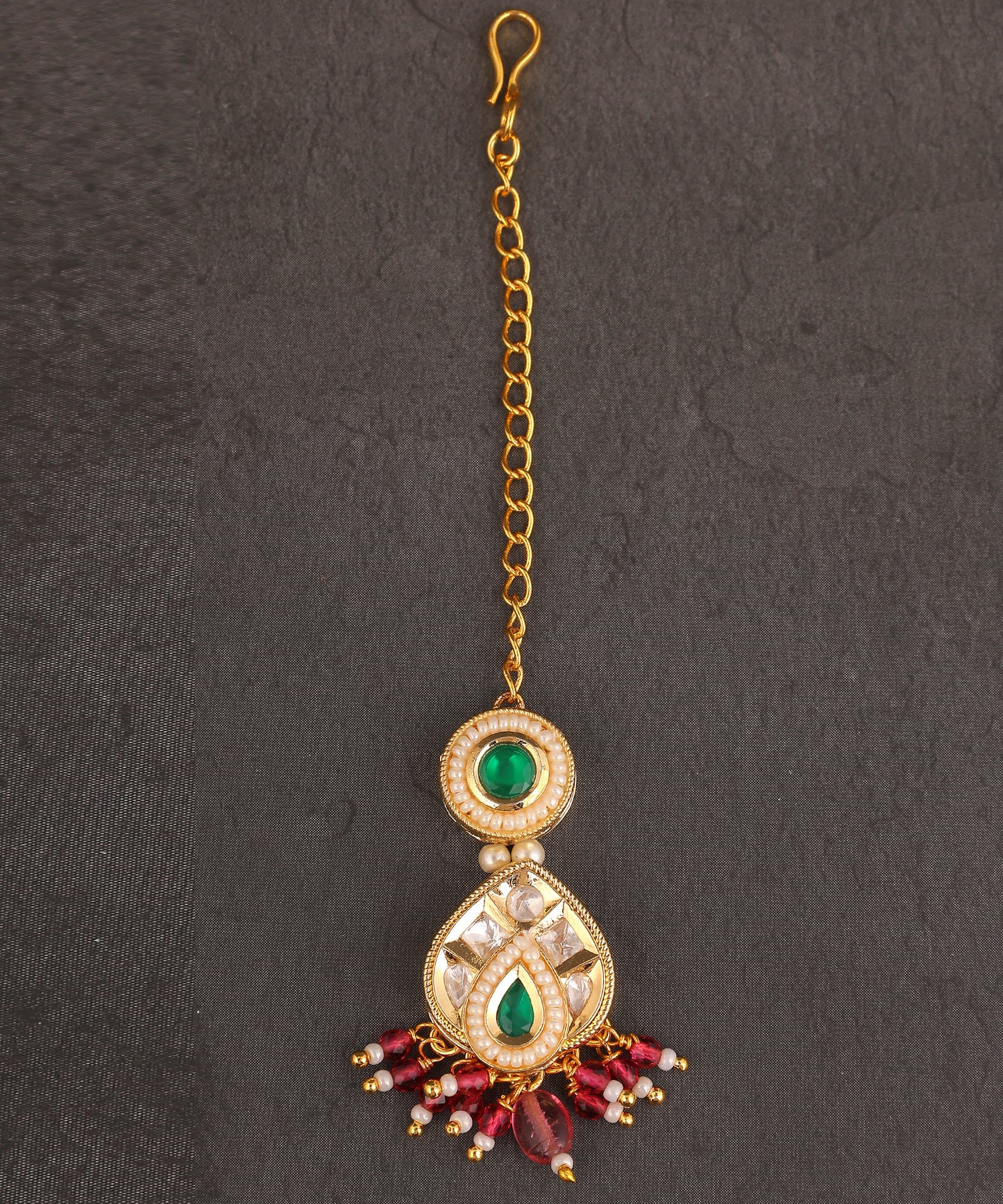Kundan Maangtikka With Ruby Drops And Green Stones