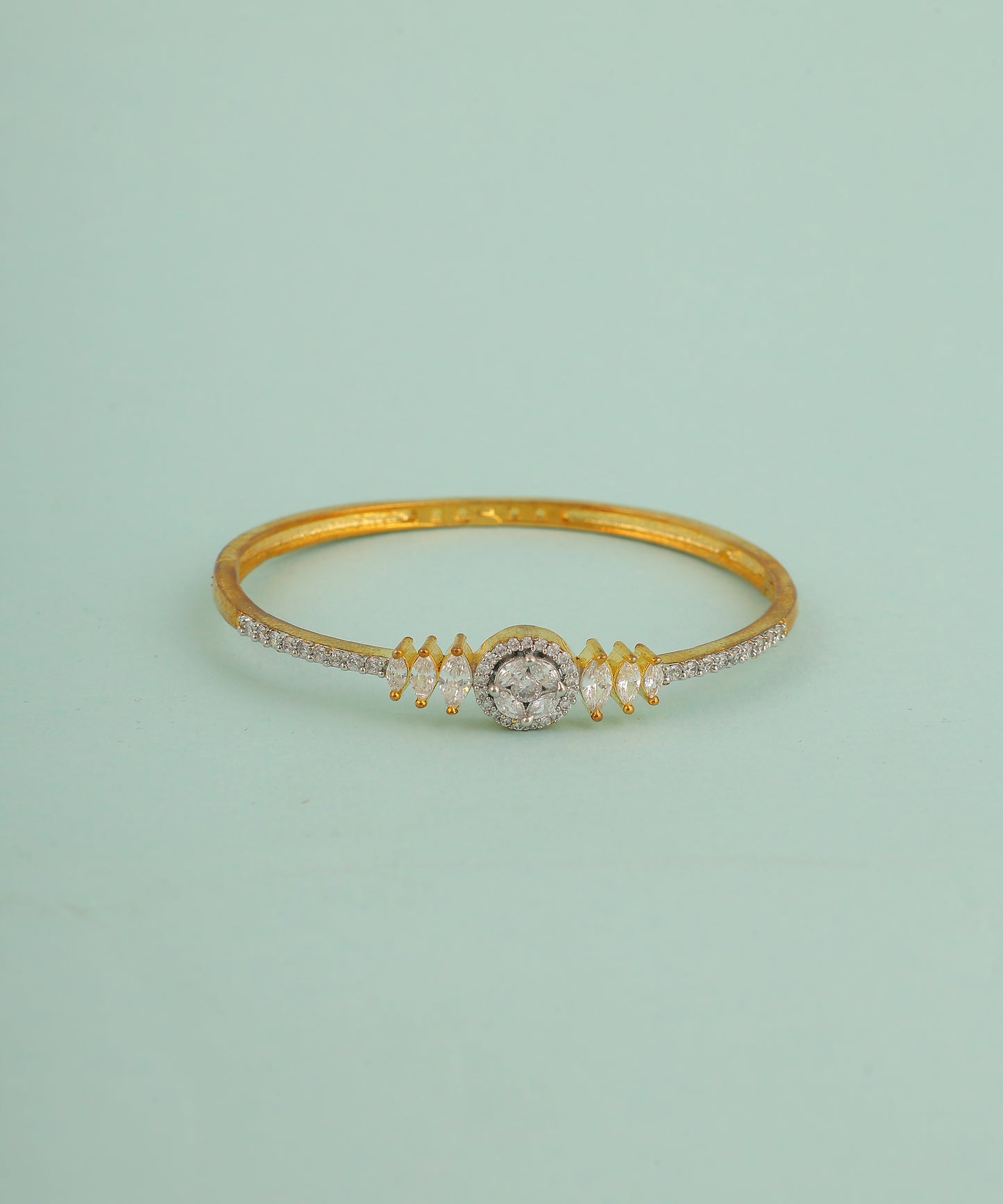 Solitaire Crystal Studded Gold Sleek Bracelet