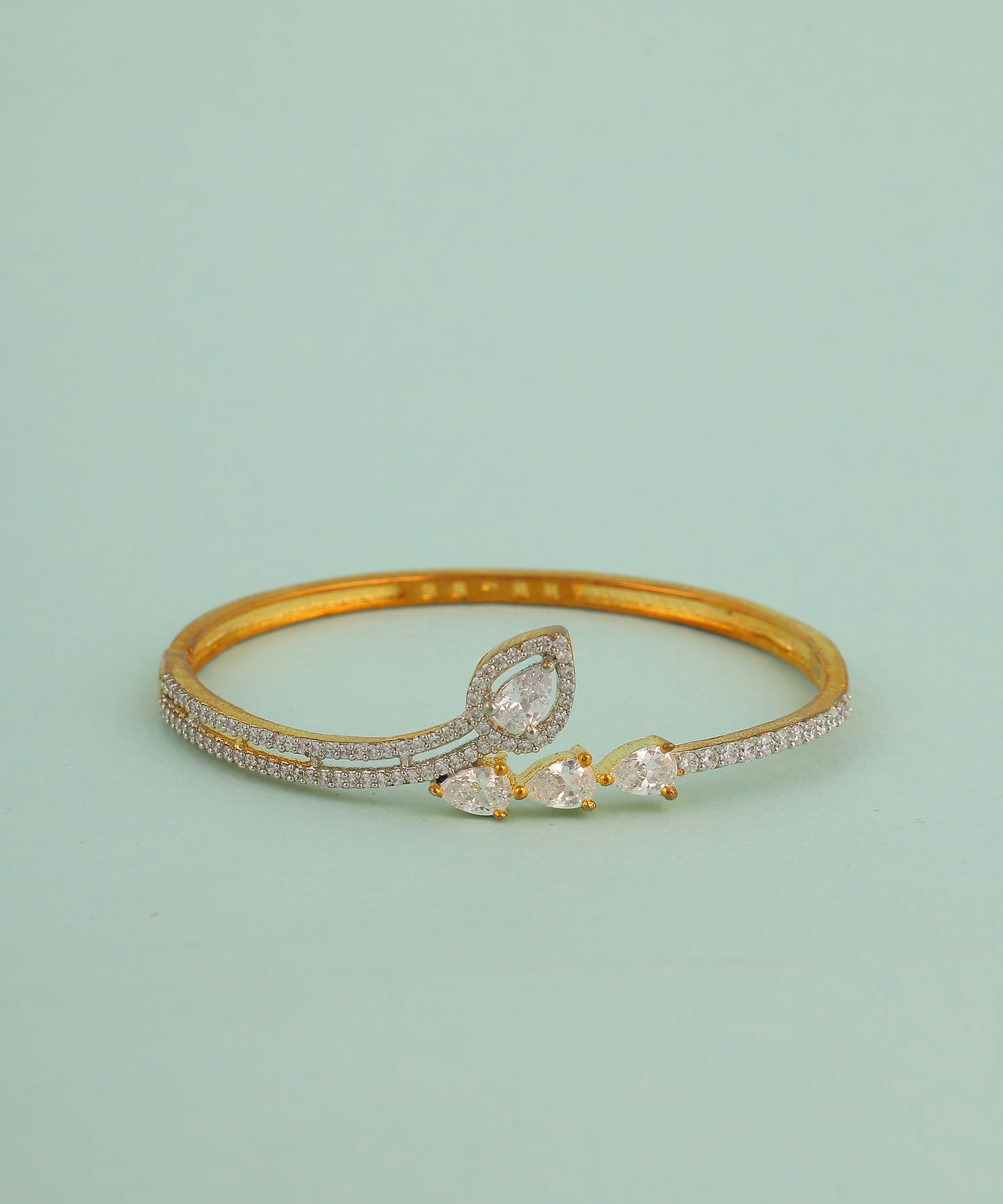Tear Drop Crystal Studded Gold Sleek Bracelet