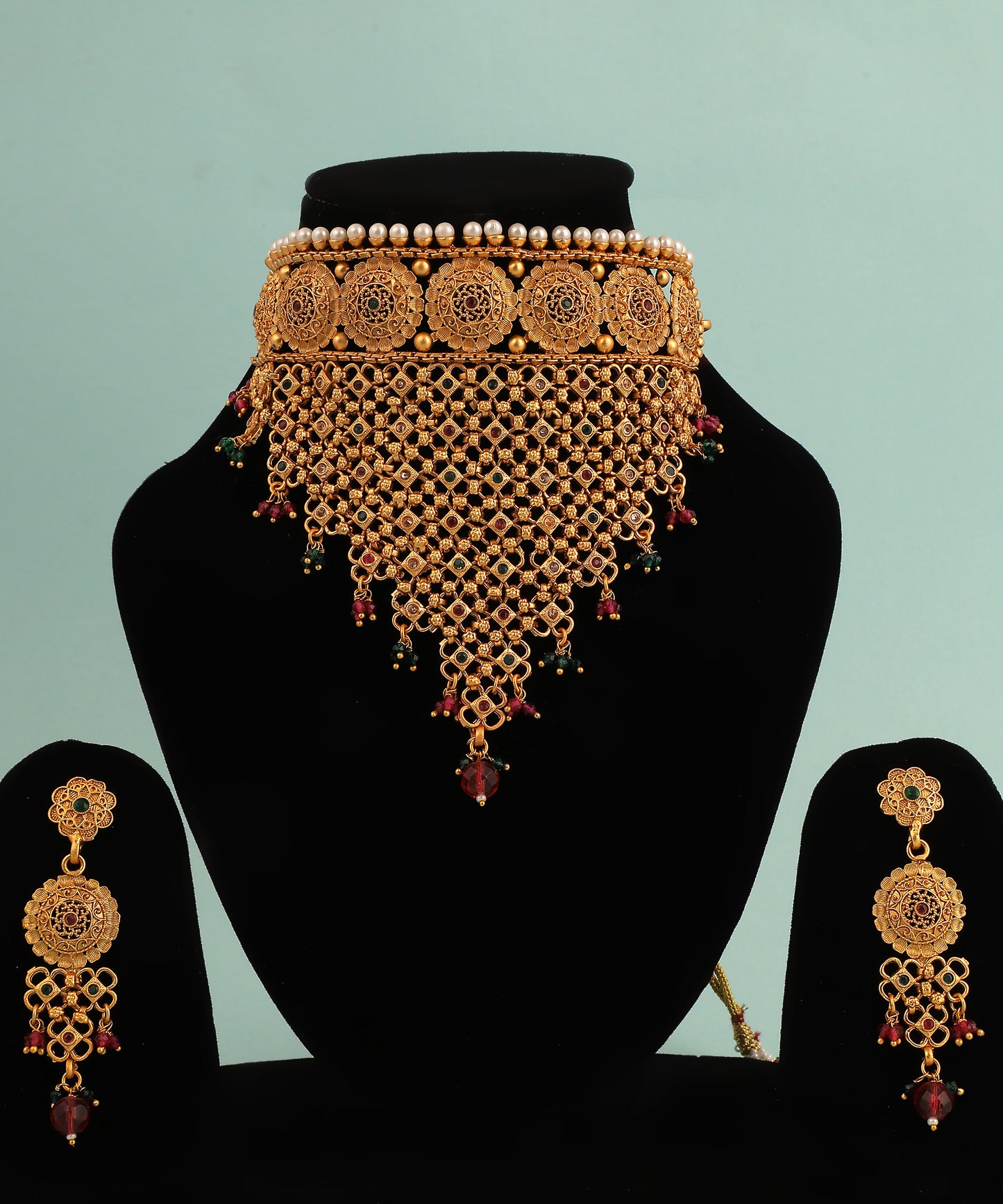 Rajwada Waterfall Necklace With Multioloured Drops