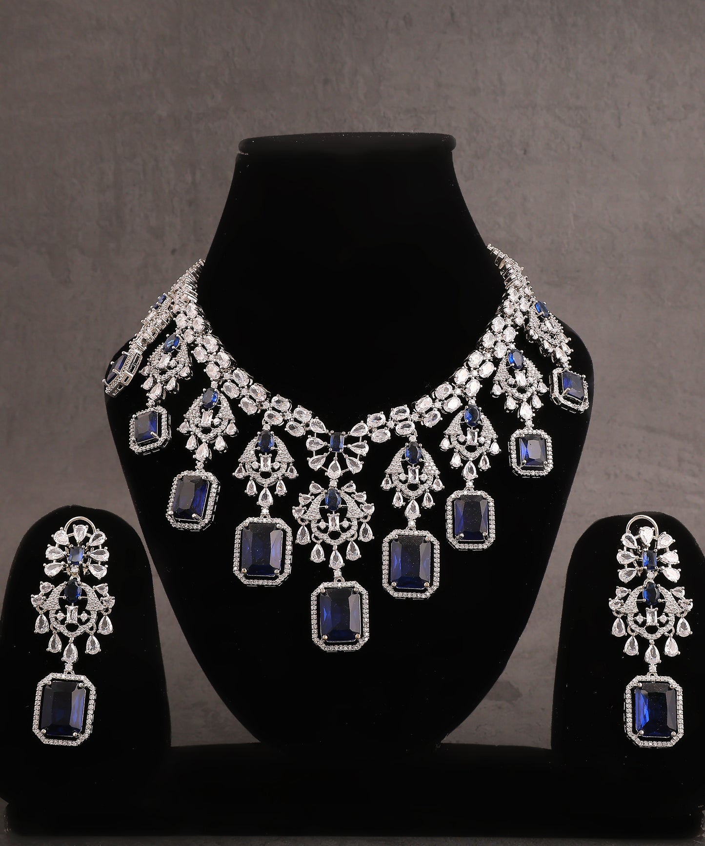 Elisa Waterfall Necklace Featuring Sapphires And Crystals
