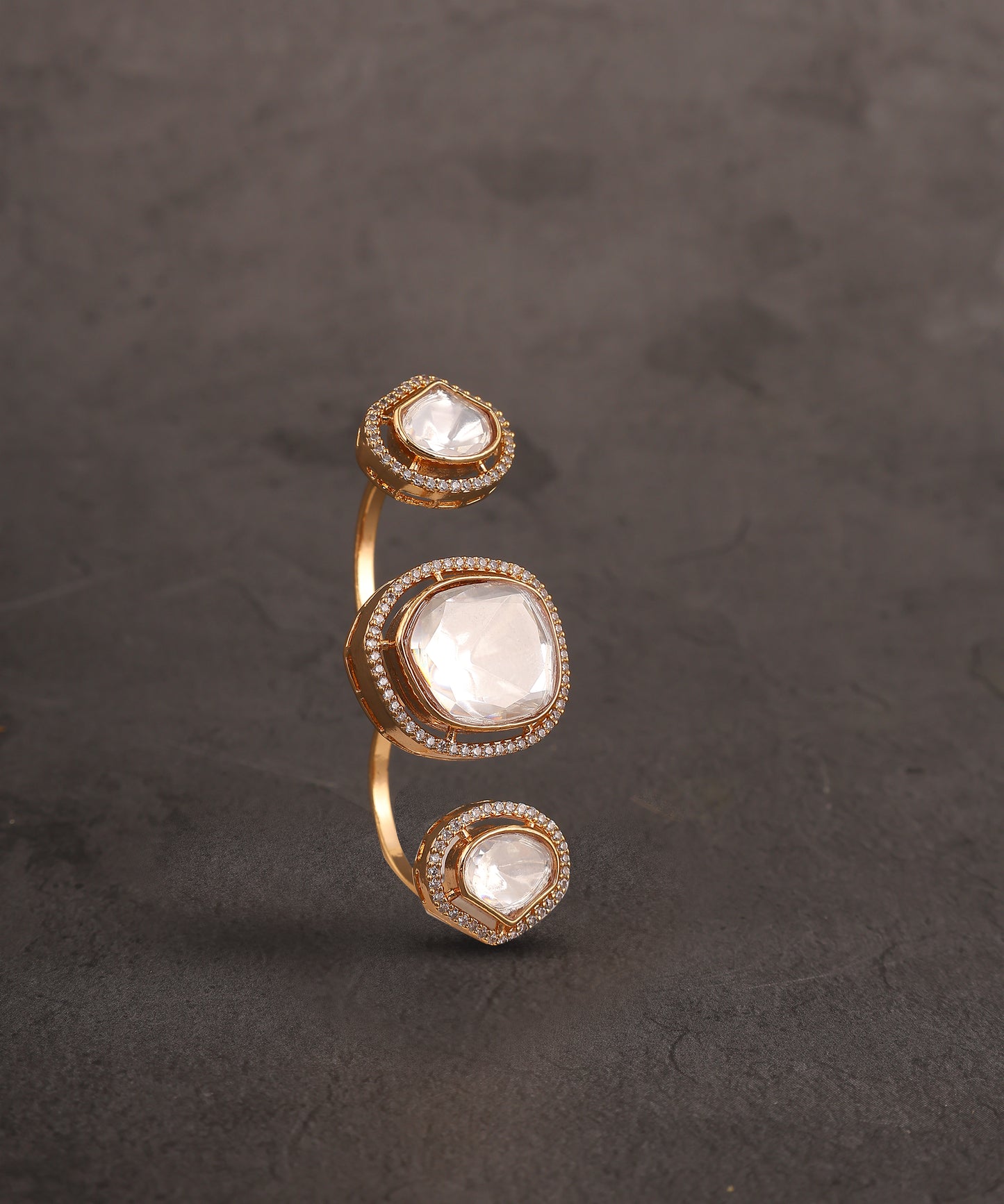 Polki Studded Double Finger Ring