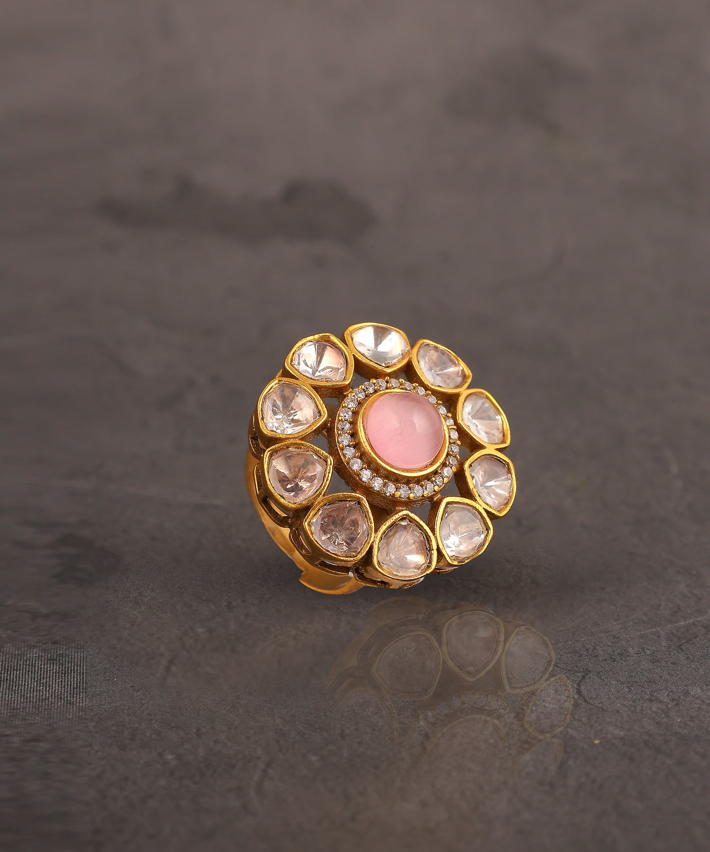 Baby Pink Floral Polki Ring