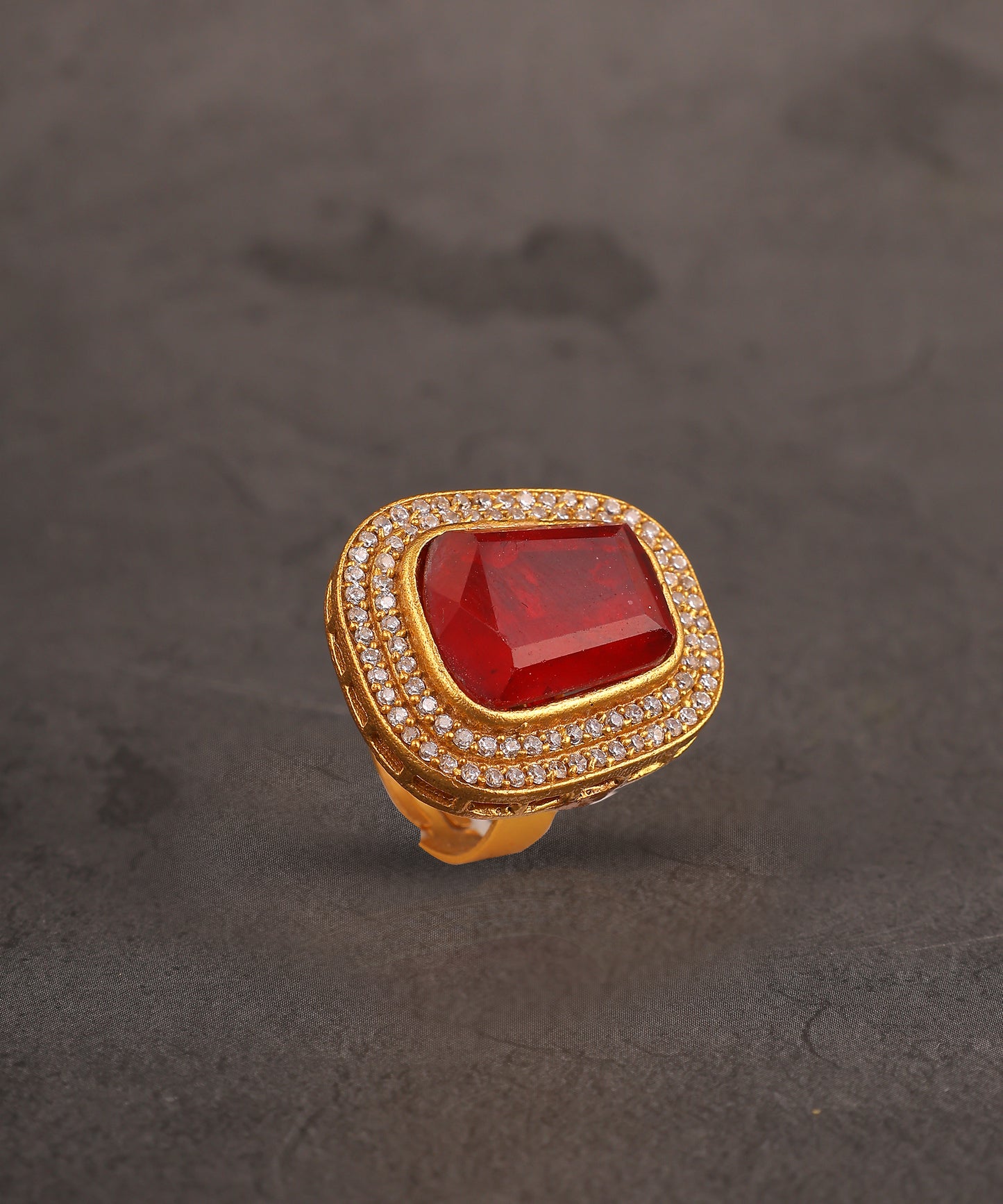Ruby Hyrdro Stone Studded Trapezoid Ring