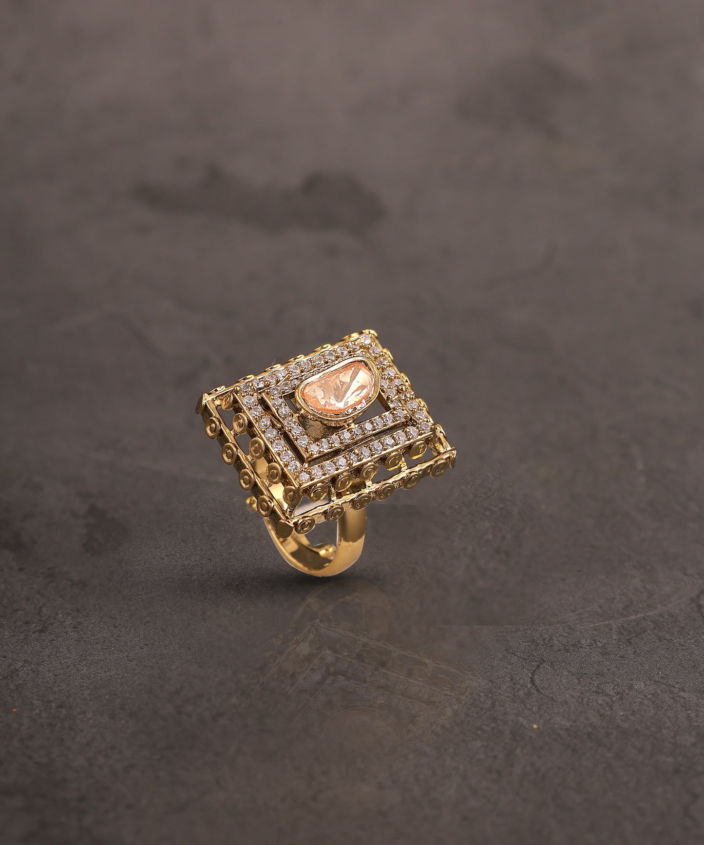 Antique Gold Polki Studded Ring
