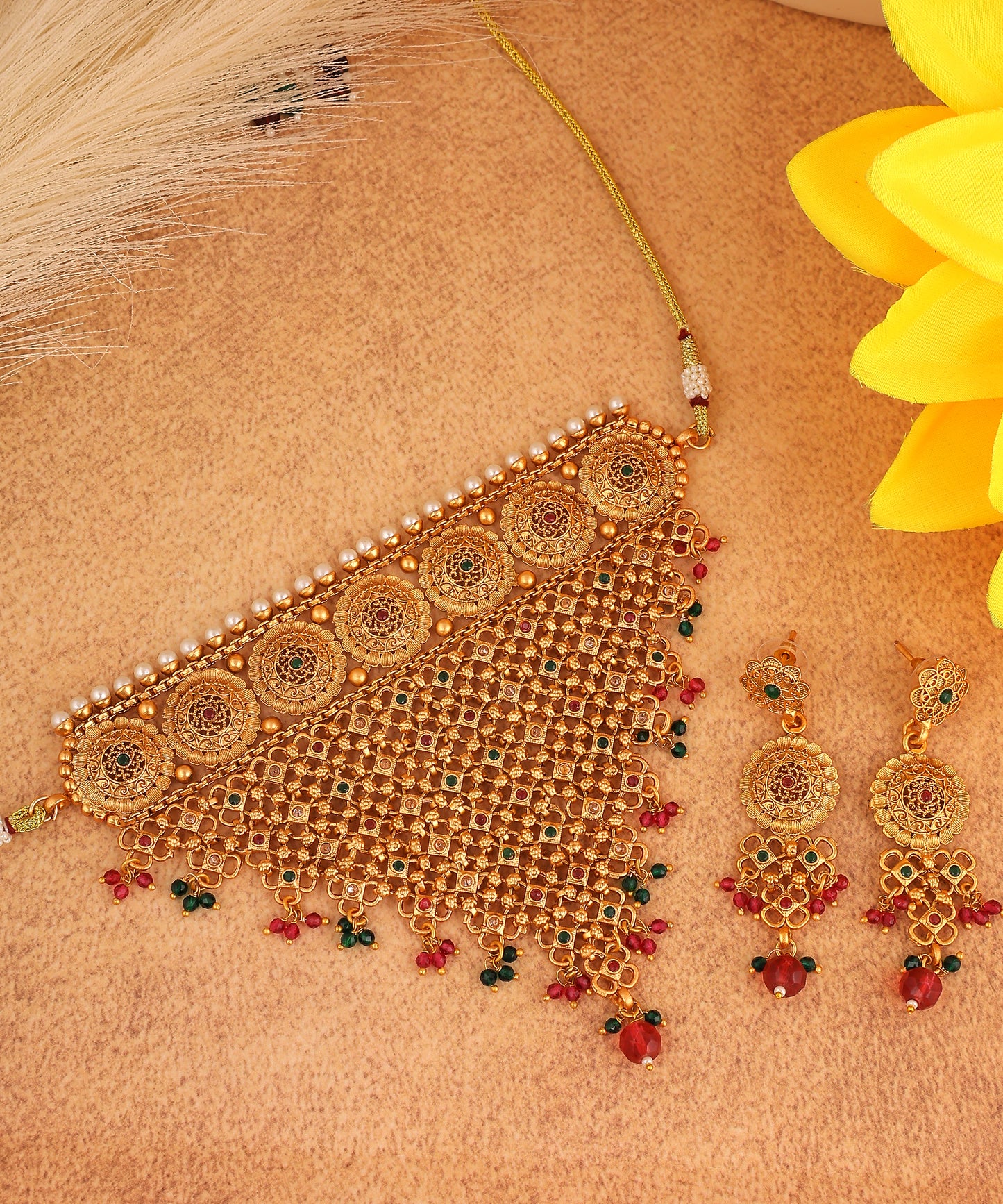 Rajwada Waterfall Necklace With Multioloured Drops