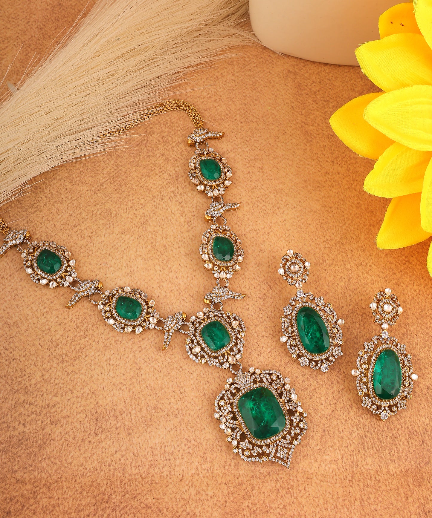 Mirana Necklace Featuring Emerald Doublet Stones