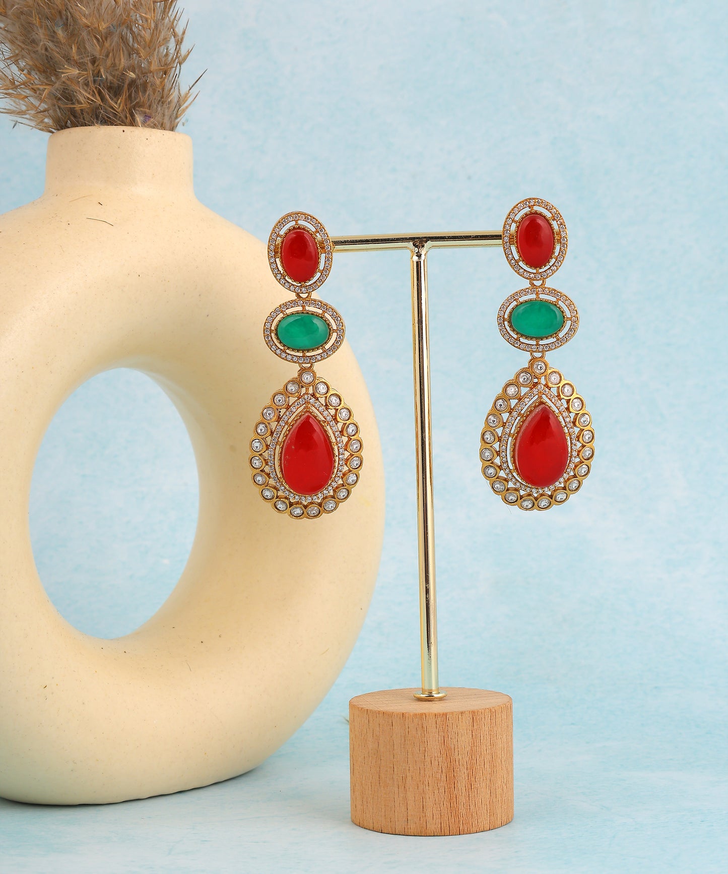 Ruby And Emerald Traditional Drop Earrings