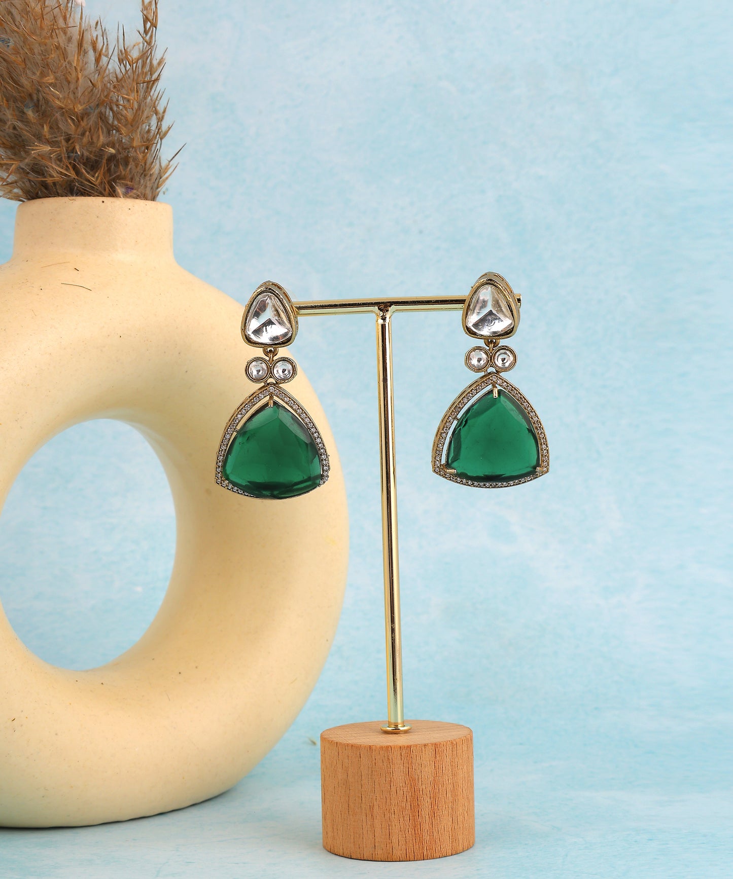 Polki And Green Doublet Stone Drop Earrings