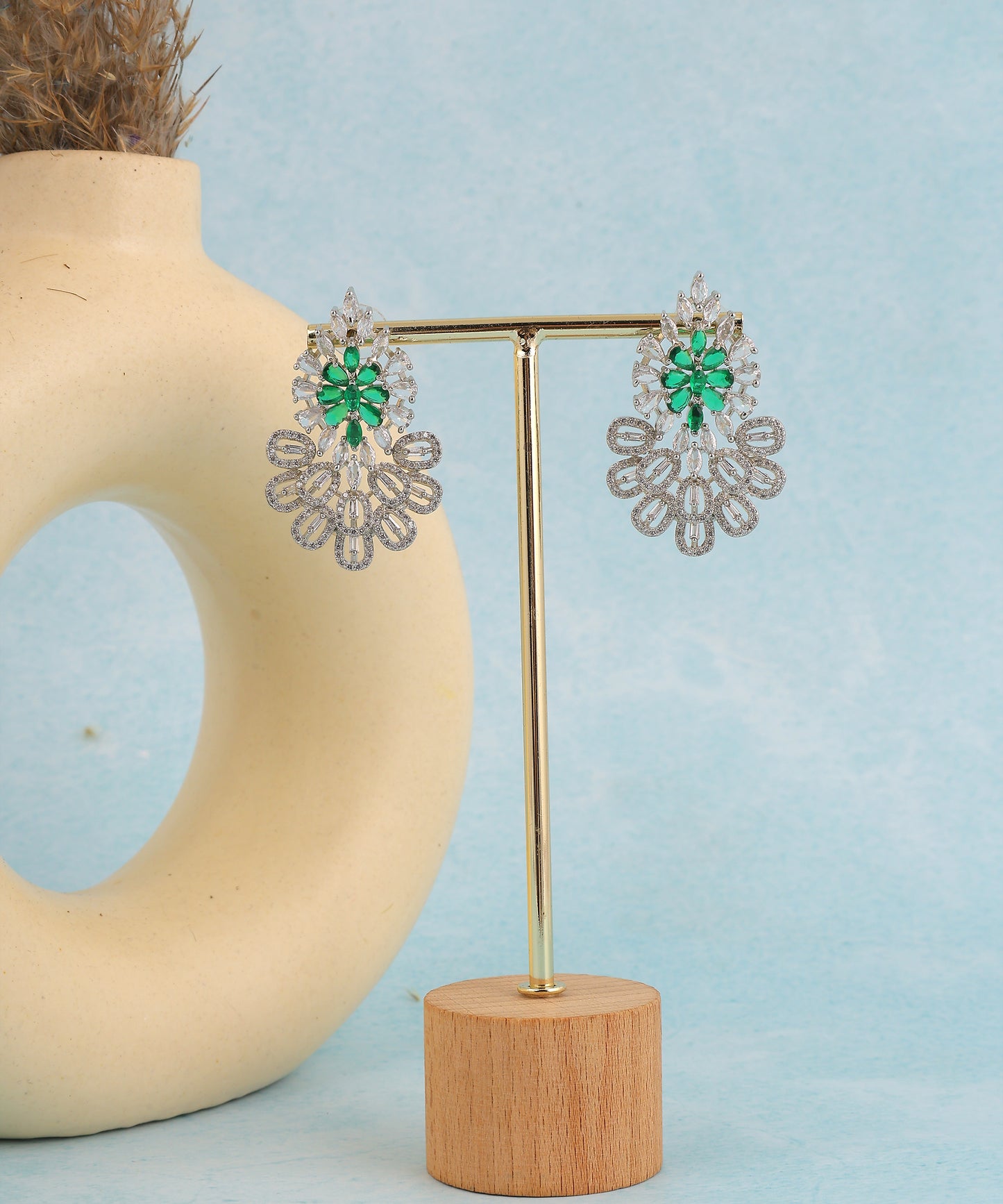Crystal And Emerald Statement Earrings