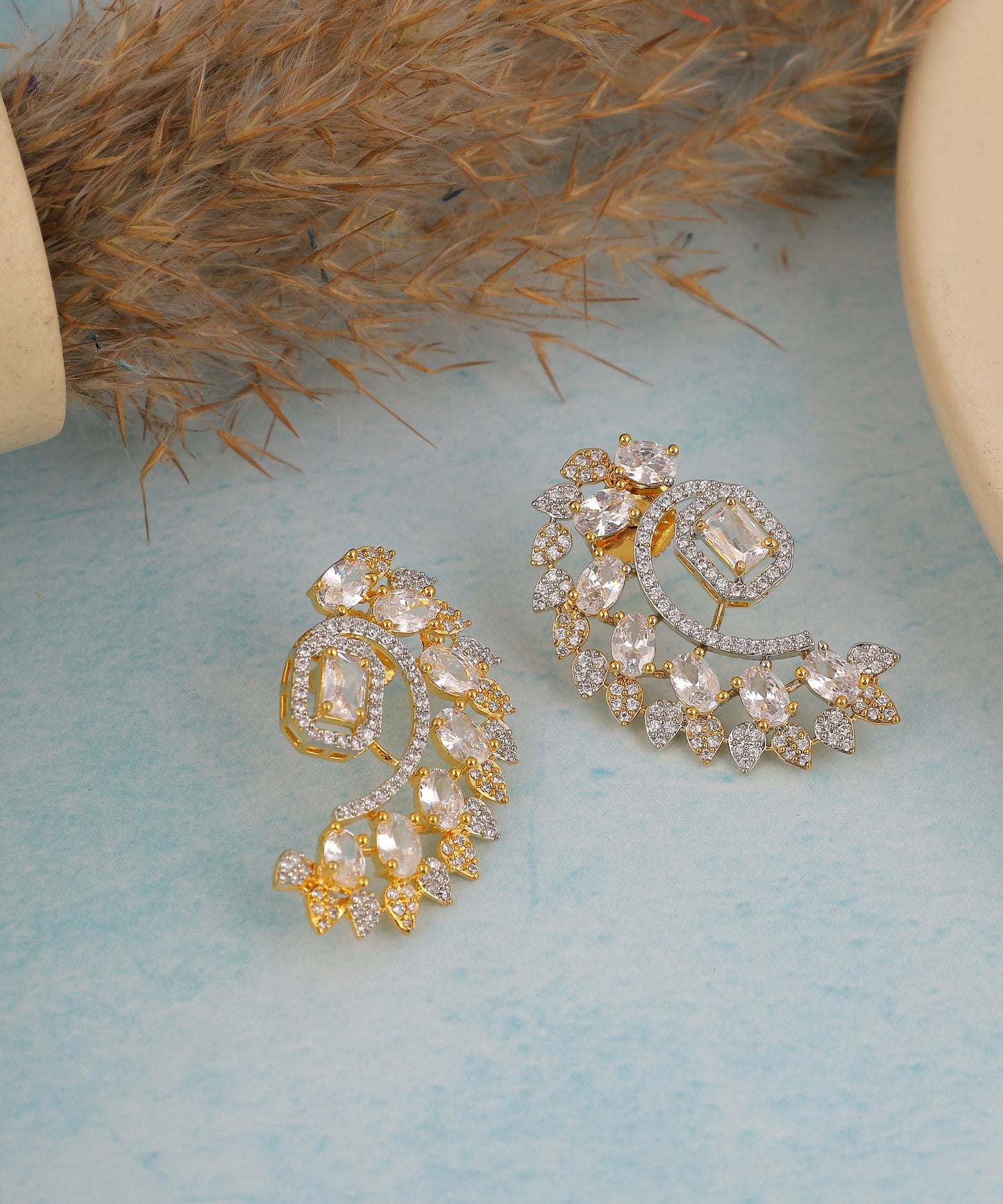 Gold Plated Crystal Studded Earcuffs/Earrings