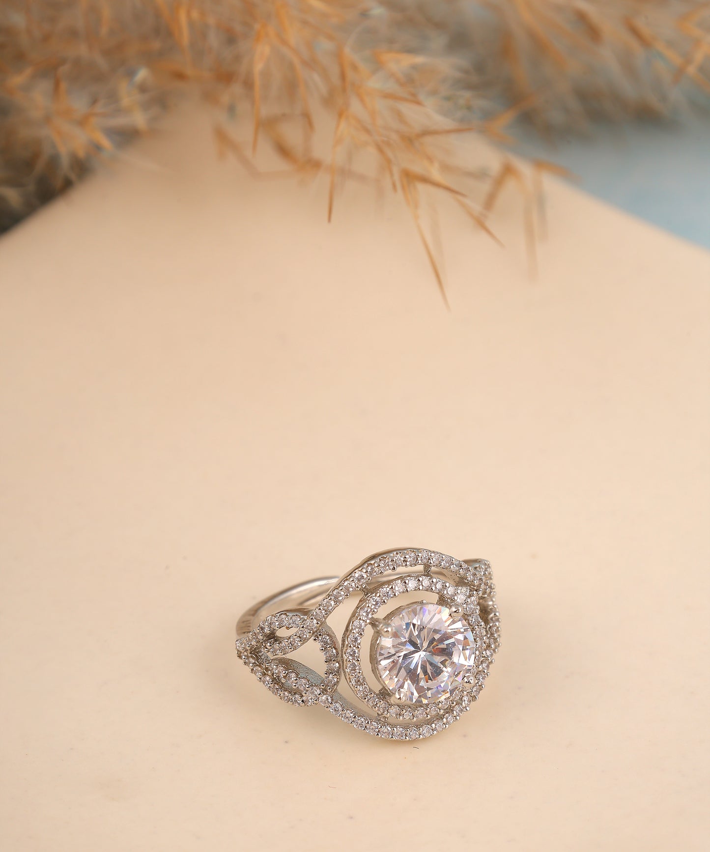 Solitaire Studded Cocktail Ring