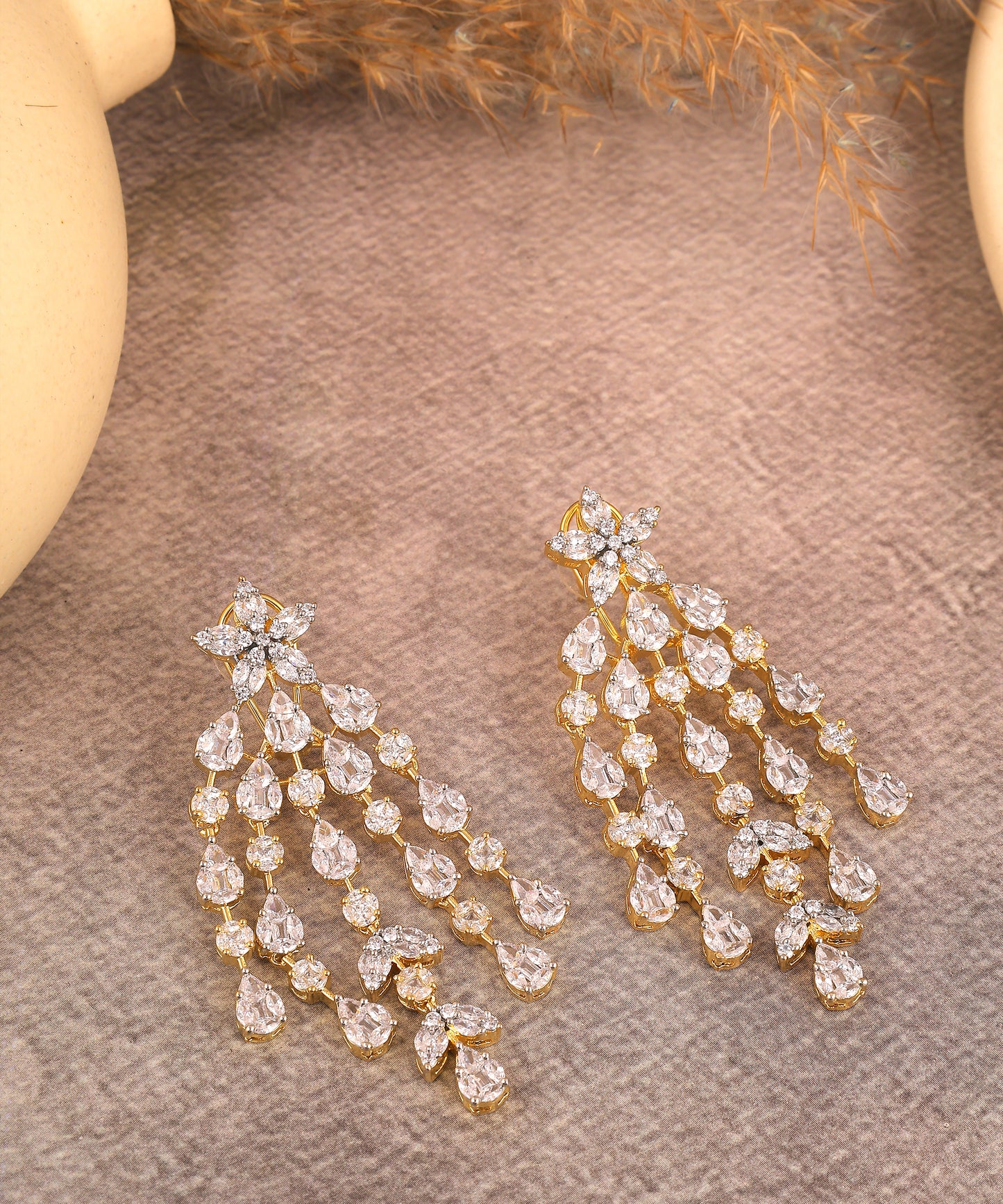 Statement Crystal Drop Strings Long Earrings