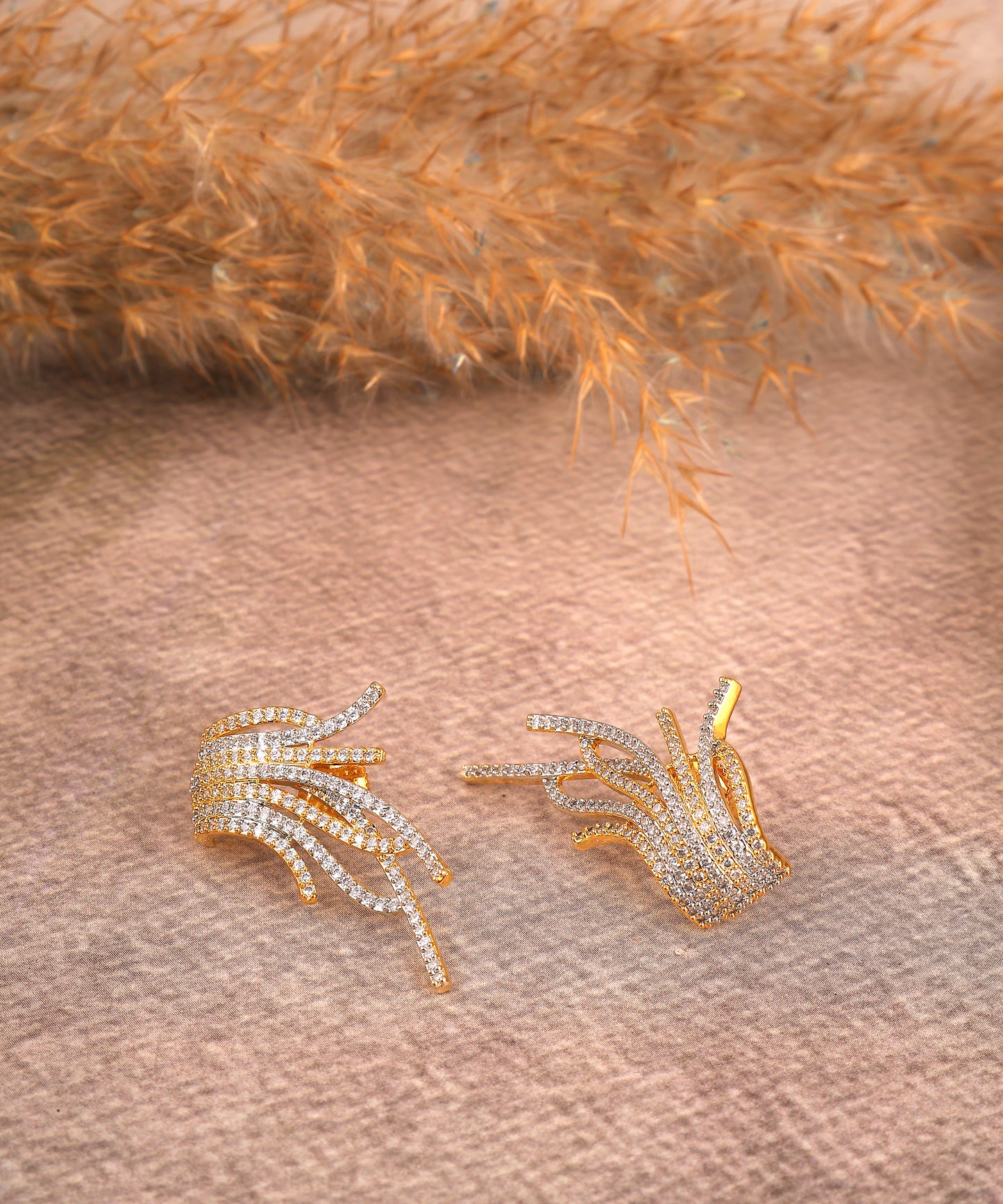 Gold And Diamond Like Cascading Studs/Earrings