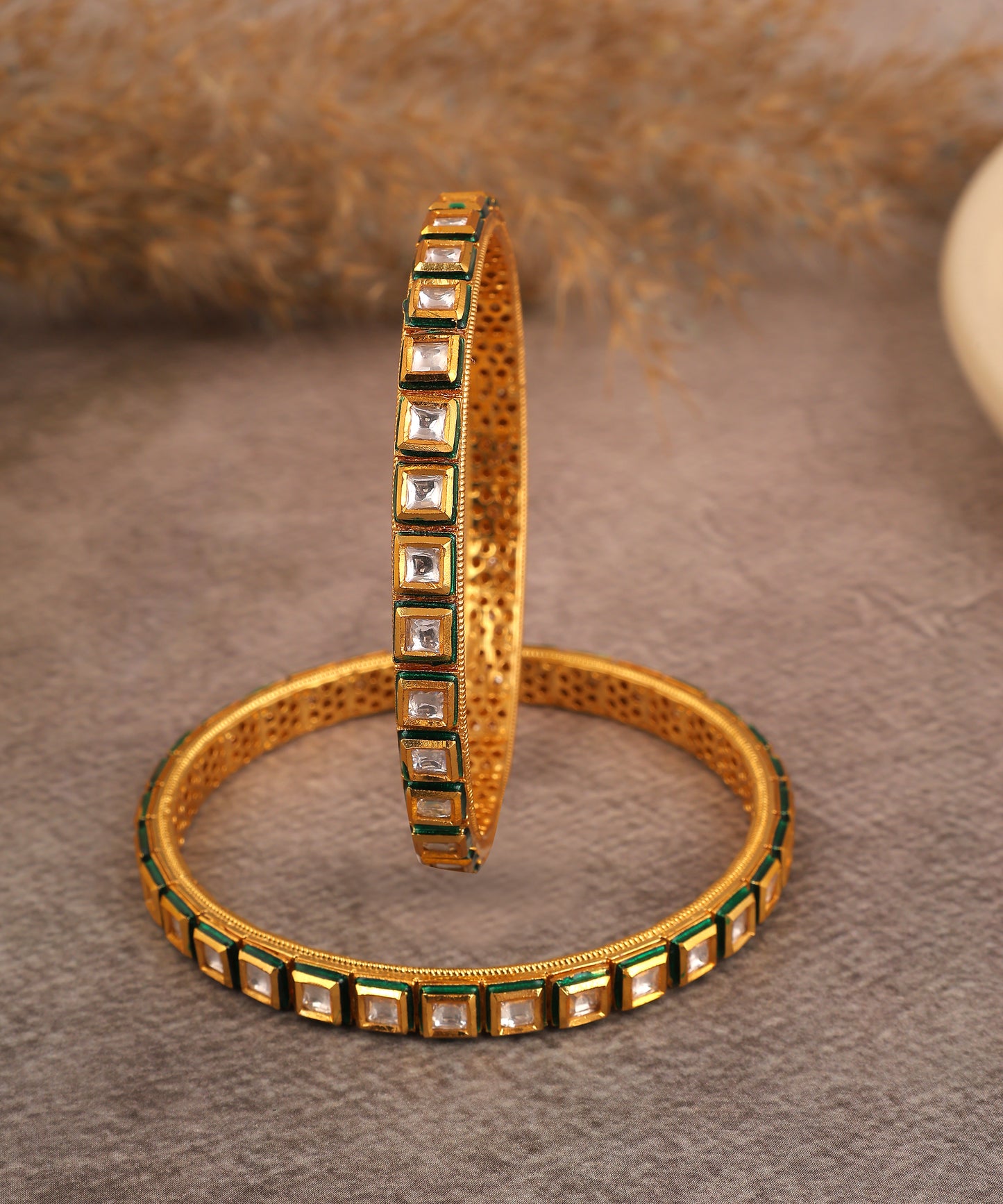 Kundan Gold Toned Bangles