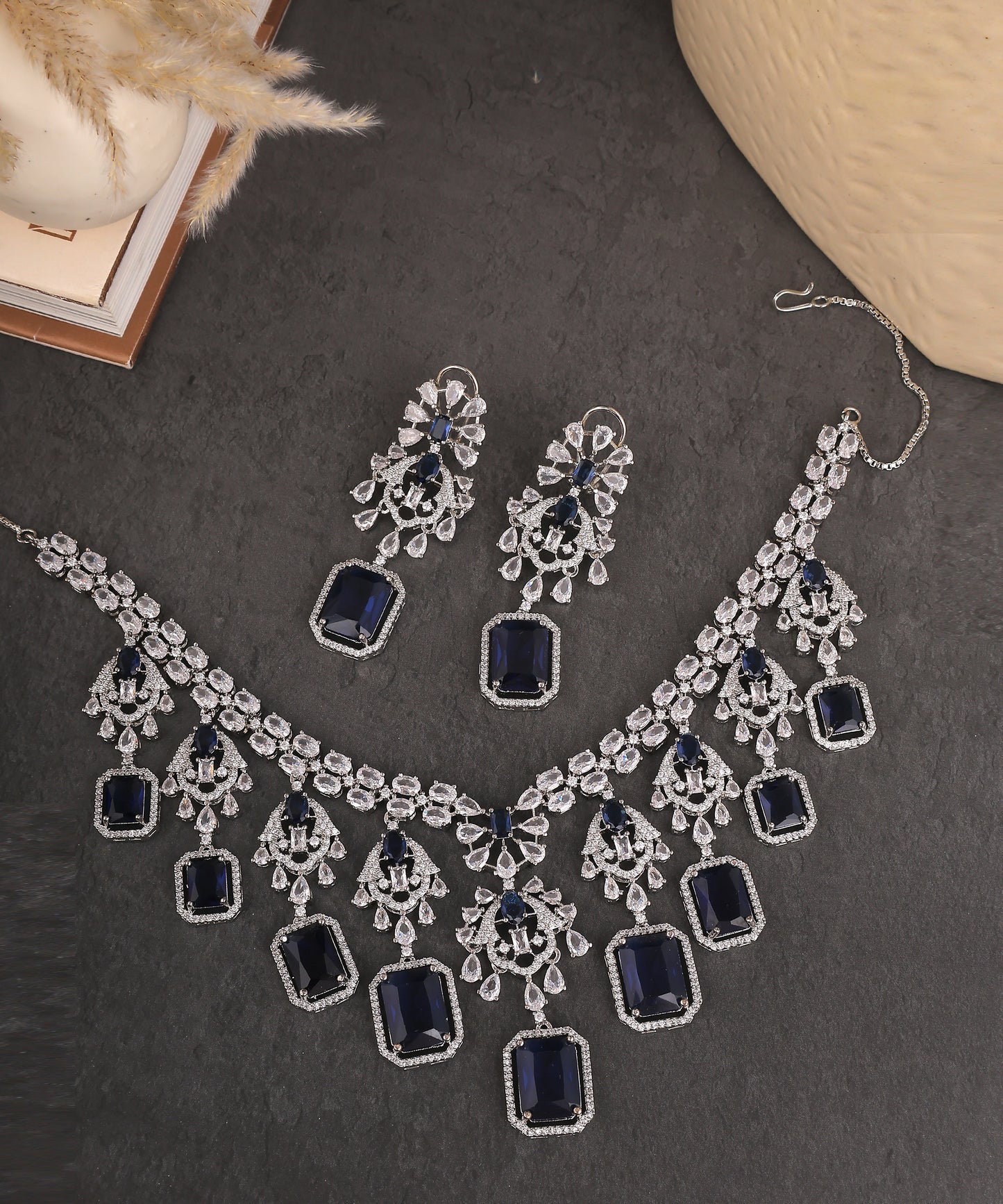 Elisa Waterfall Necklace Featuring Sapphires And Crystals