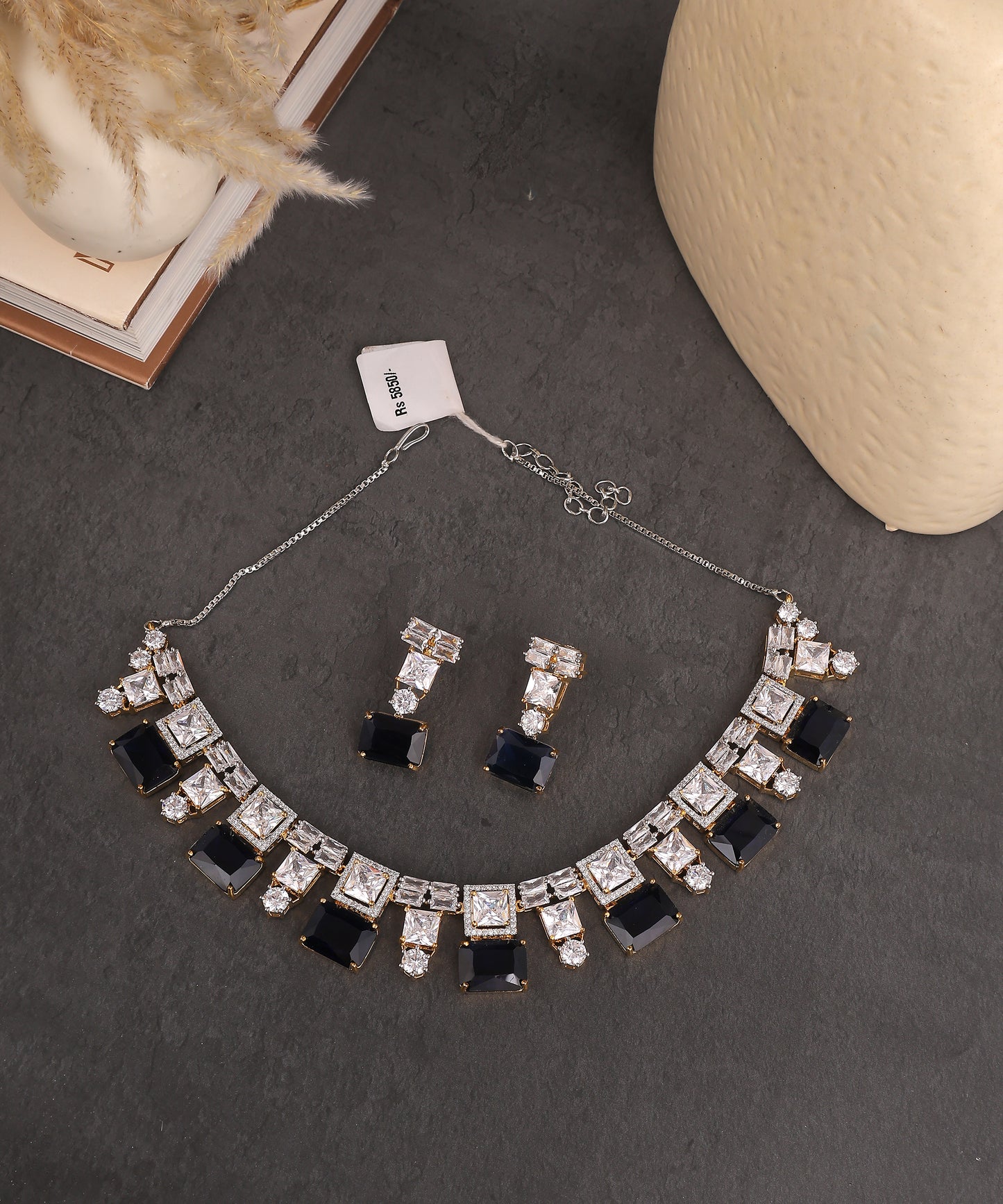 Sapphire And Crystal Studded Gold Toned Necklace
