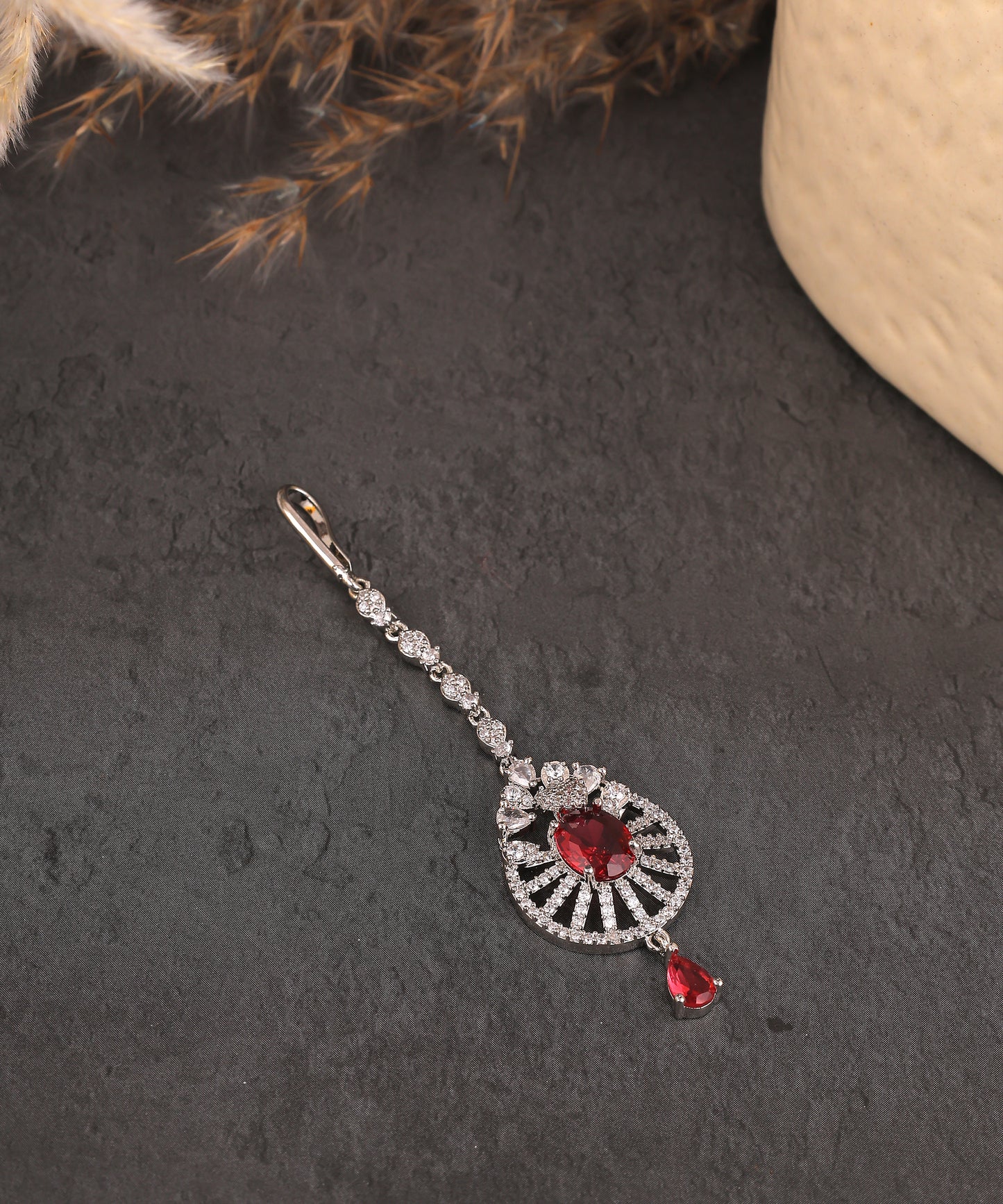 Ruby Artificial Diamond Maangtikka