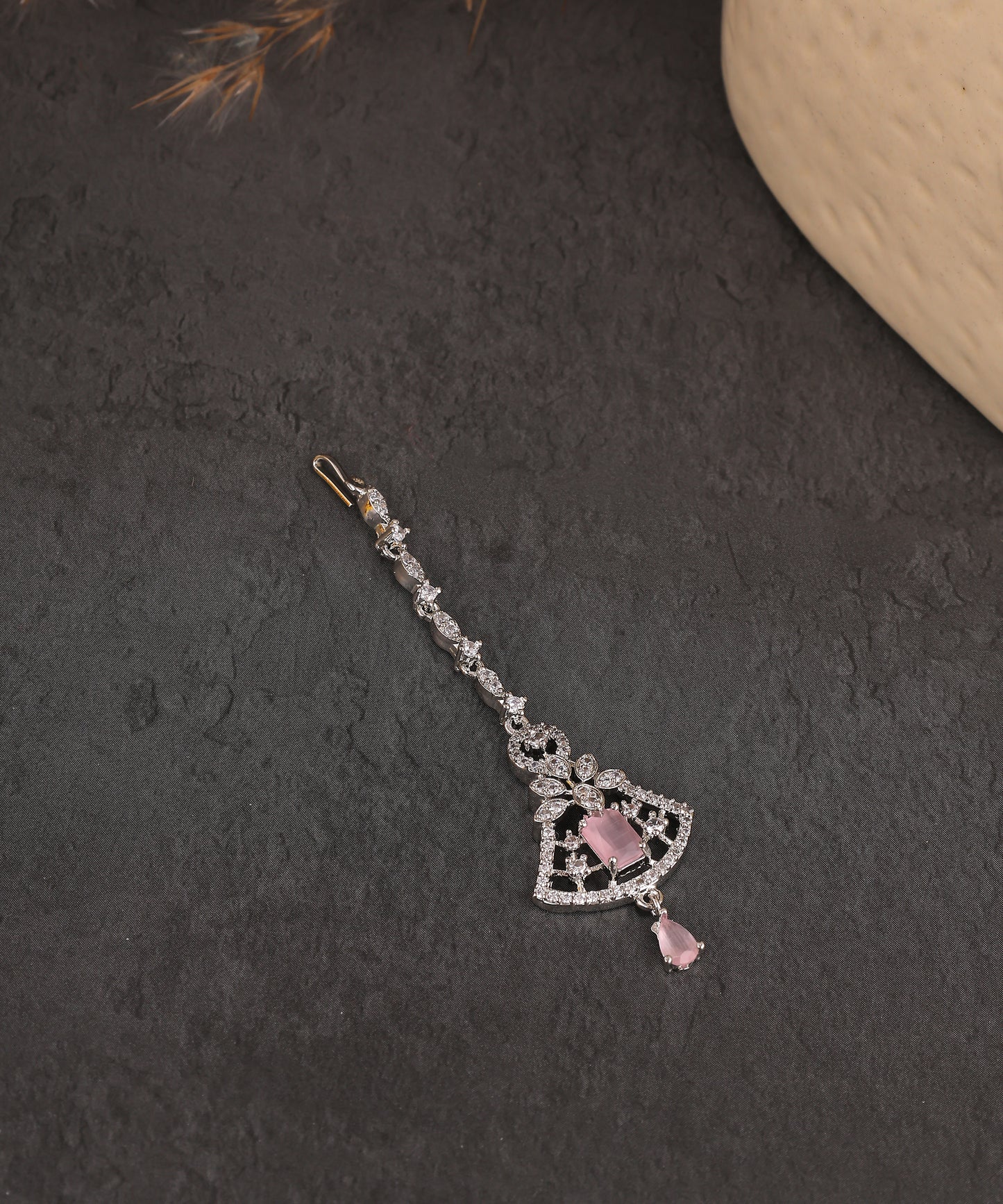 Baby Pink Artificial Diamond Maangtikka