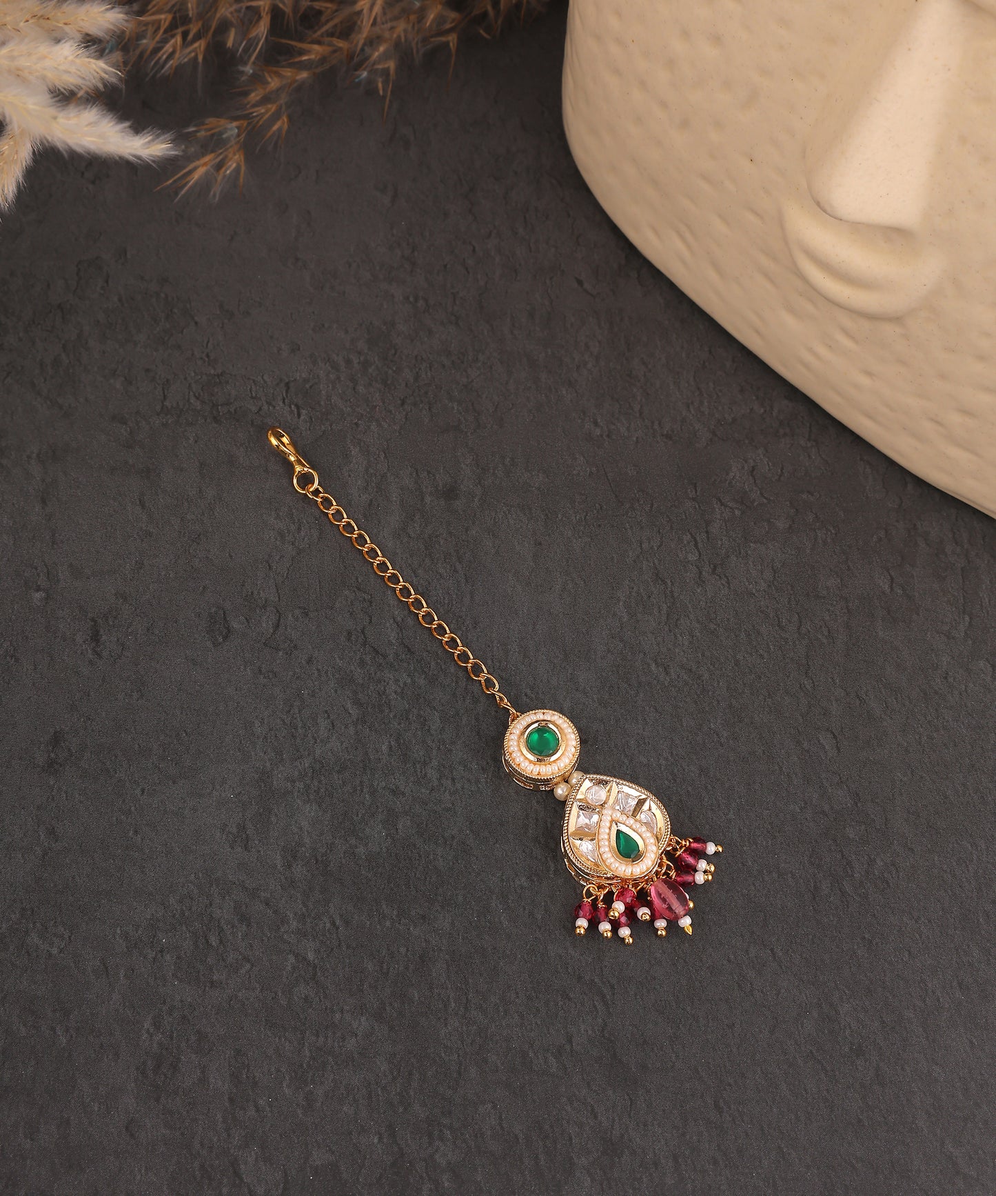 Kundan Maangtikka With Ruby Drops And Green Stones