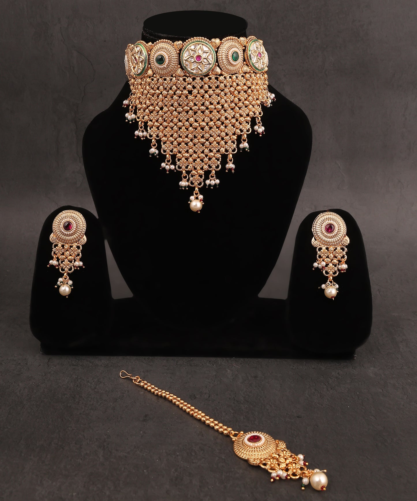 Vrinda Rajwada Waterfall Necklace With Kundan And Pearl Drops