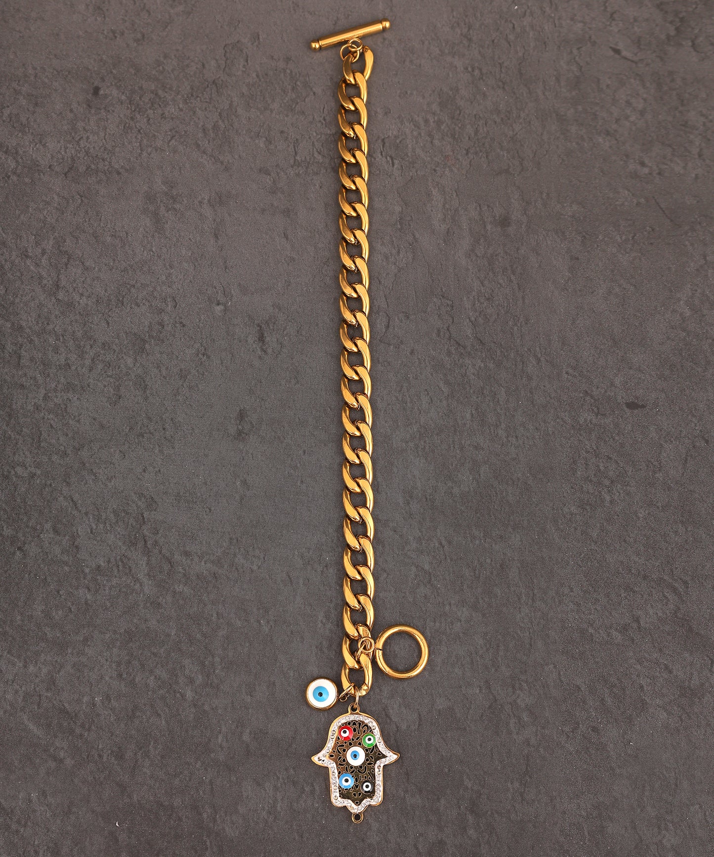 Anti Tarnish Chunky Chain Bracelet With Evil Eye Charm