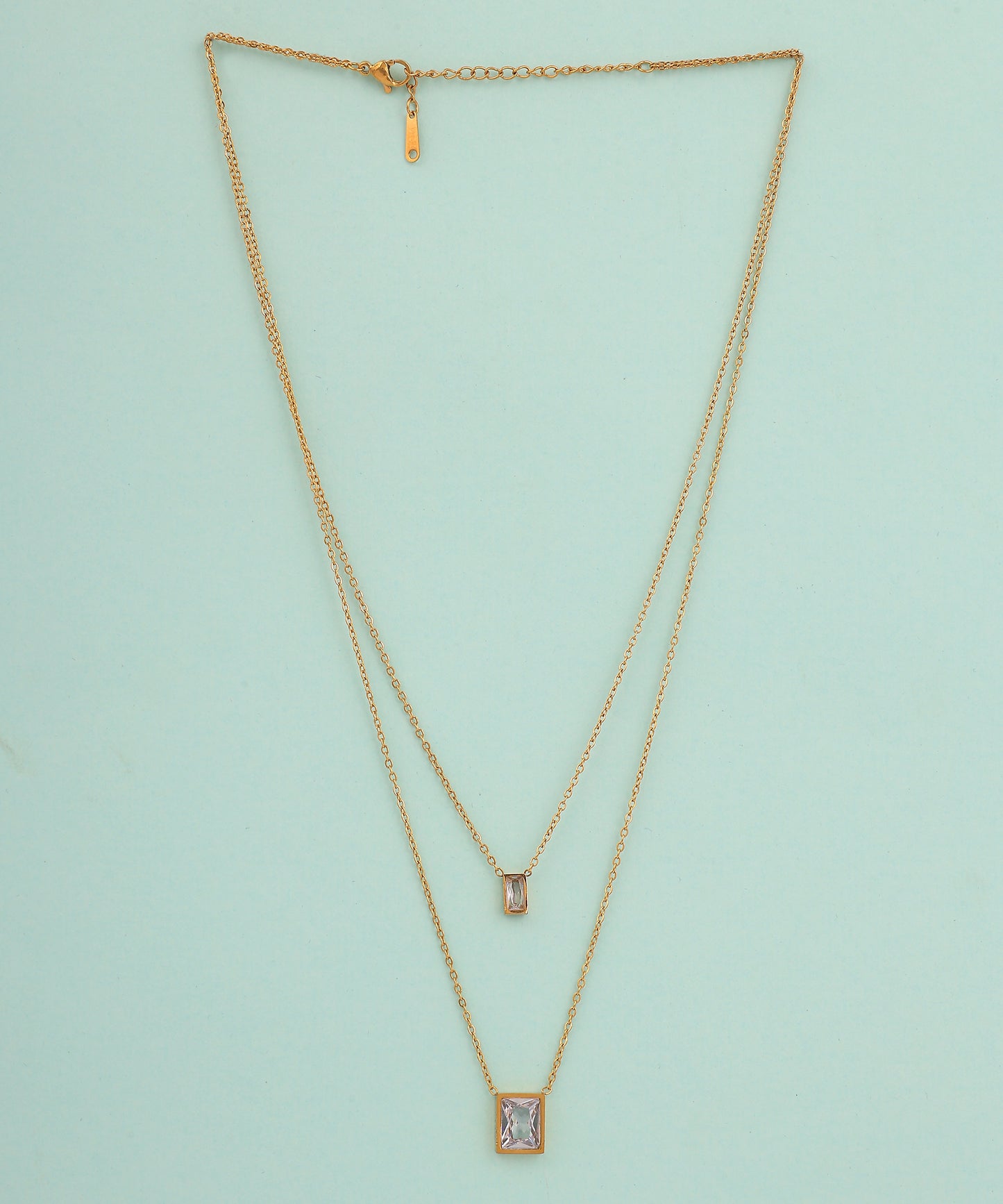 Rectangular Crystal Studded Layered Anti Tarnish Chain/Necklace