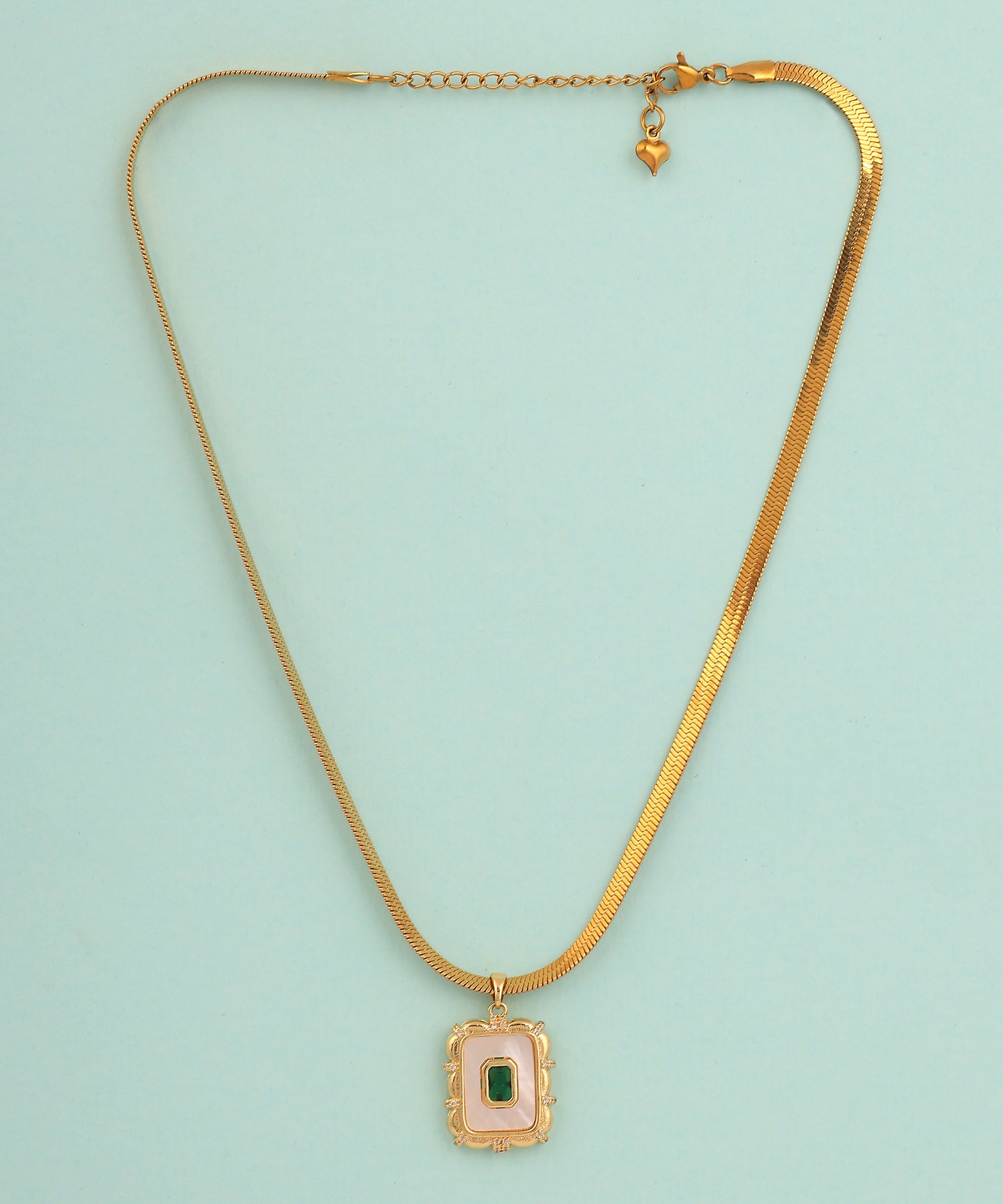 Emerald Stone Studded Chunky Chain Anti Tarnish Necklace