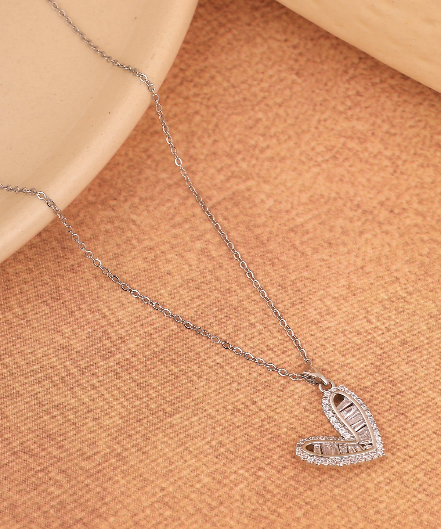 Embellished Silver Heart Anti Tarnish Silver Chain/Necklace
