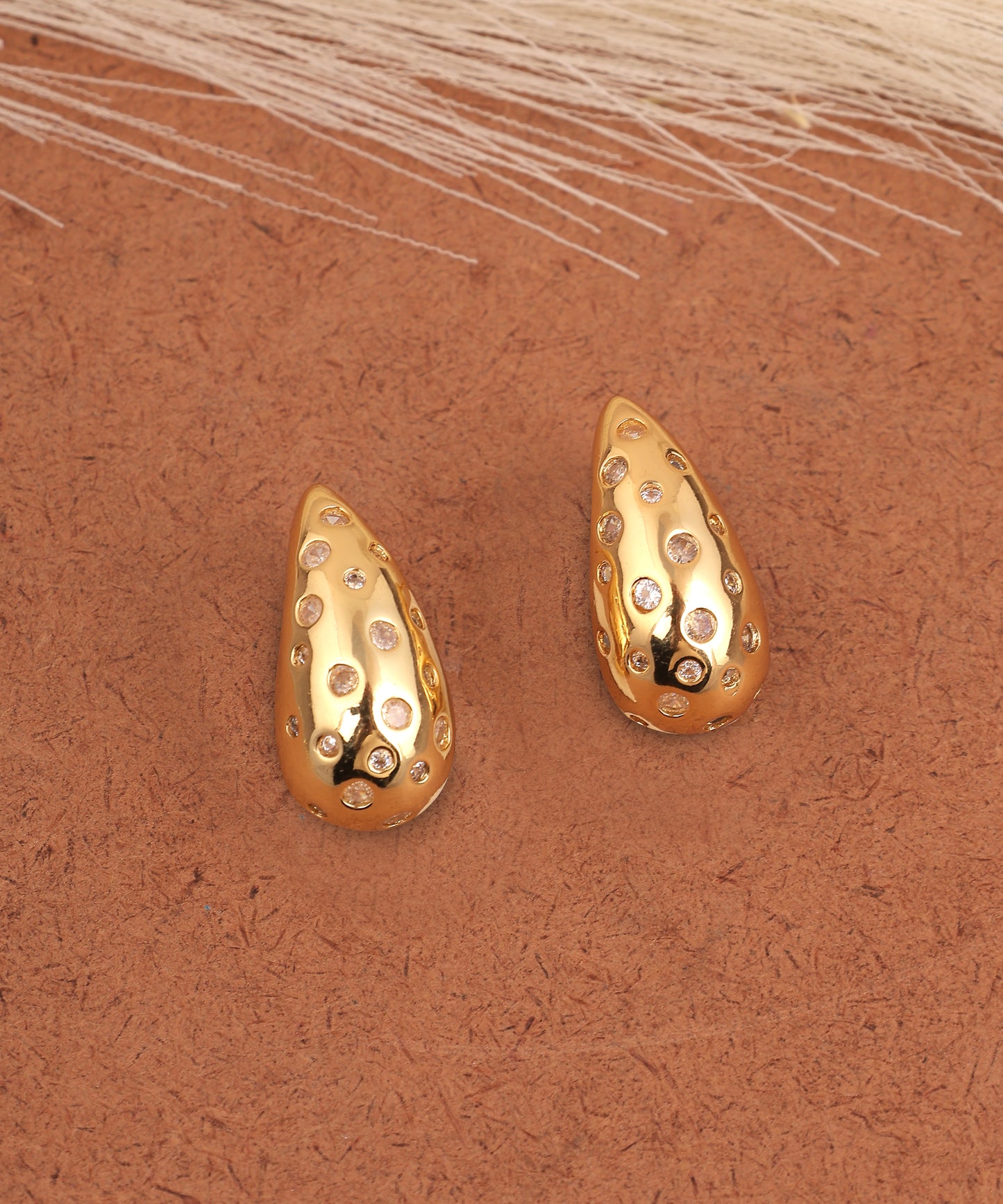 Studded Half Moon Drop Anti Tarnish Earrings