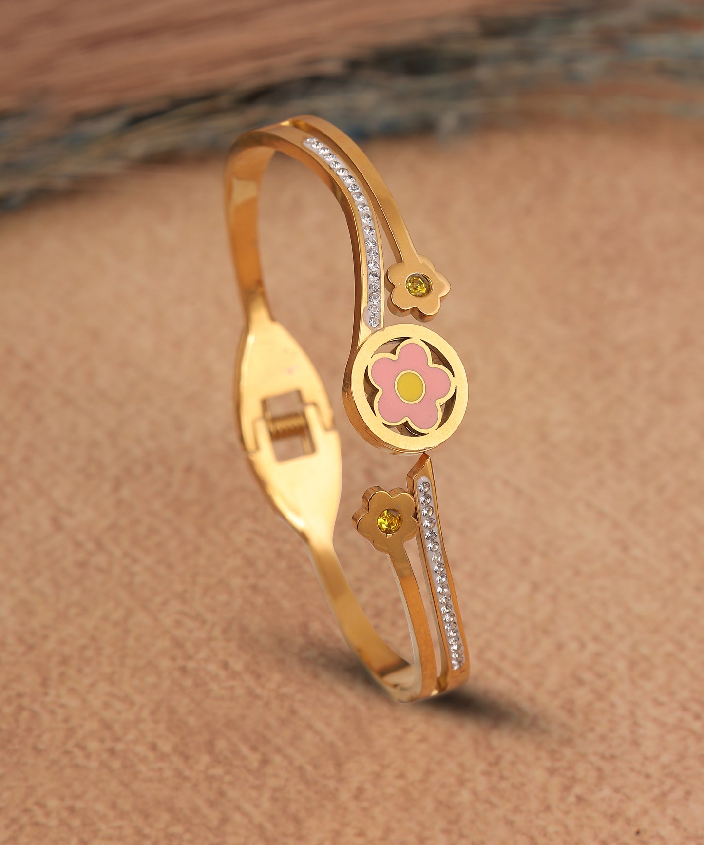 Anti Tarnish Pink Flower Bracelet