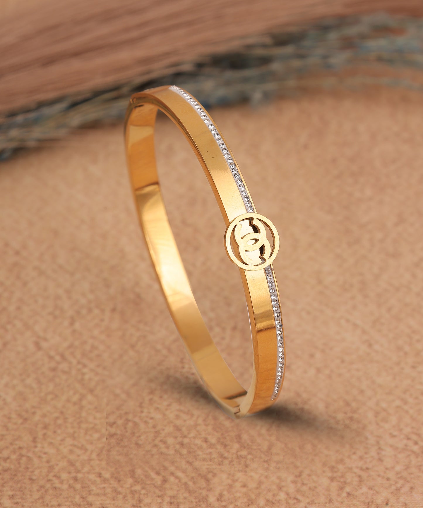 Anti Tarnish Bracelet With Signature Logo And Stone Embellishment