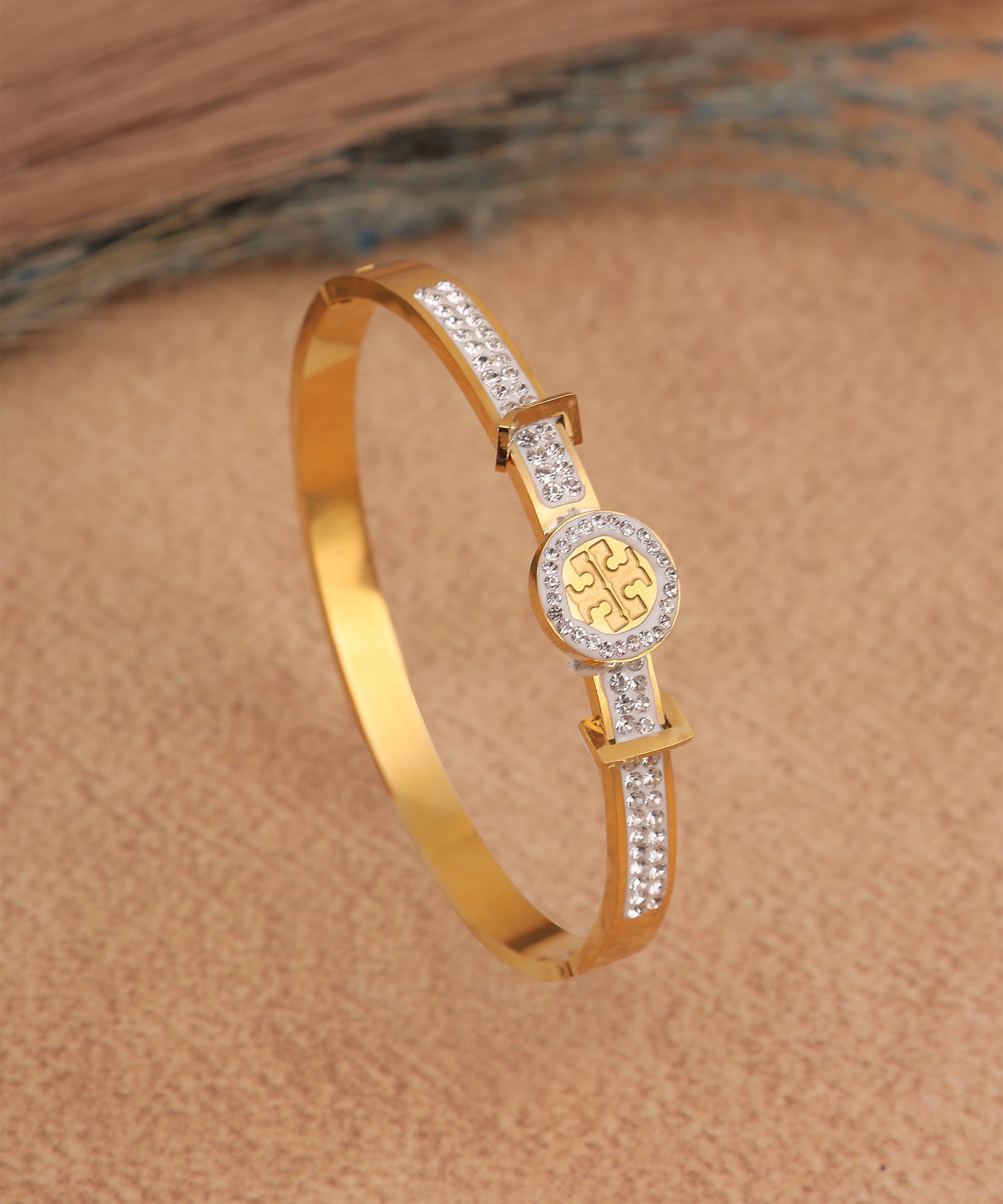 Anti Tarnish Bracelet With Signature Logo And Stone Embellishment