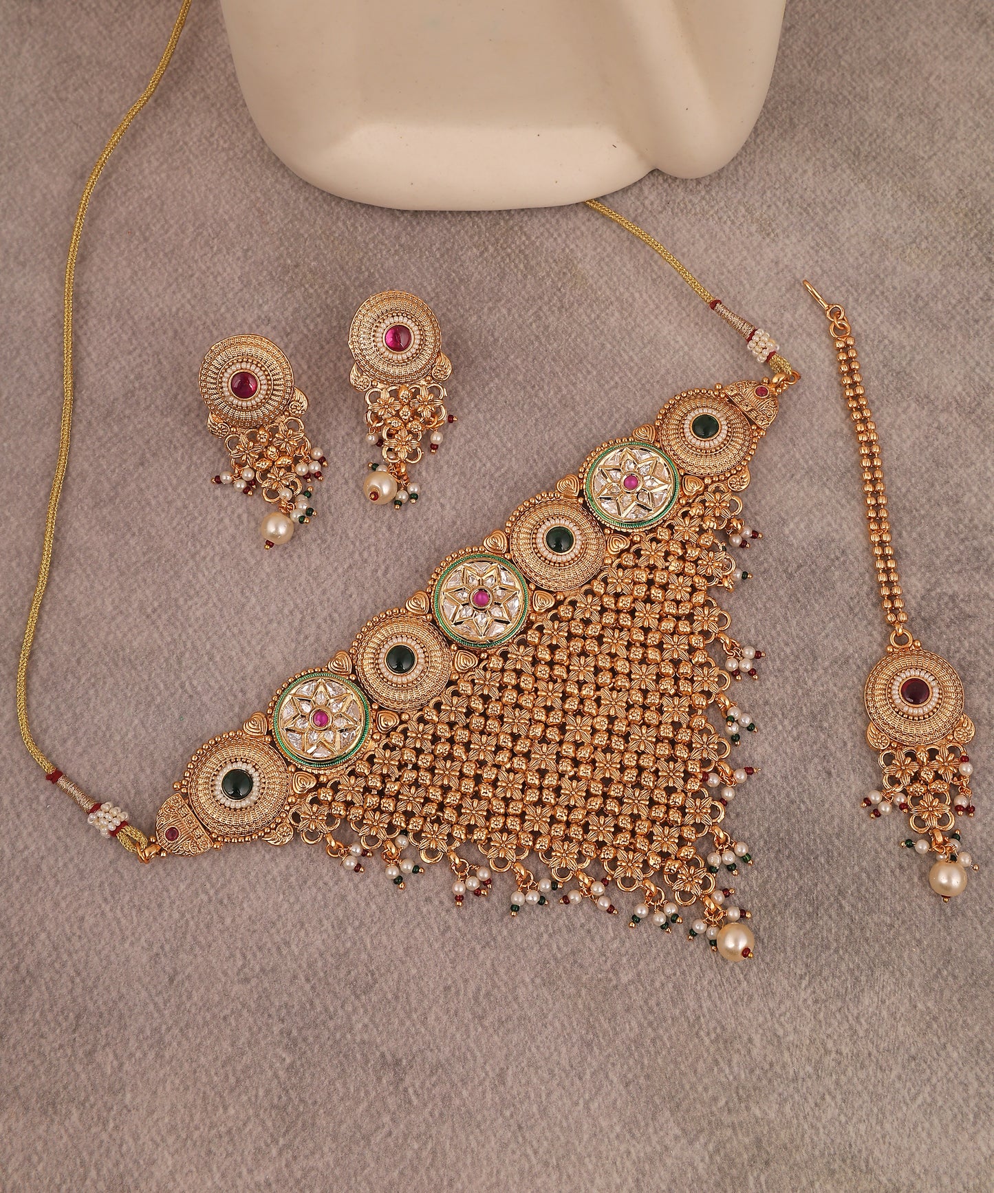 Vrinda Rajwada Waterfall Necklace With Kundan And Pearl Drops