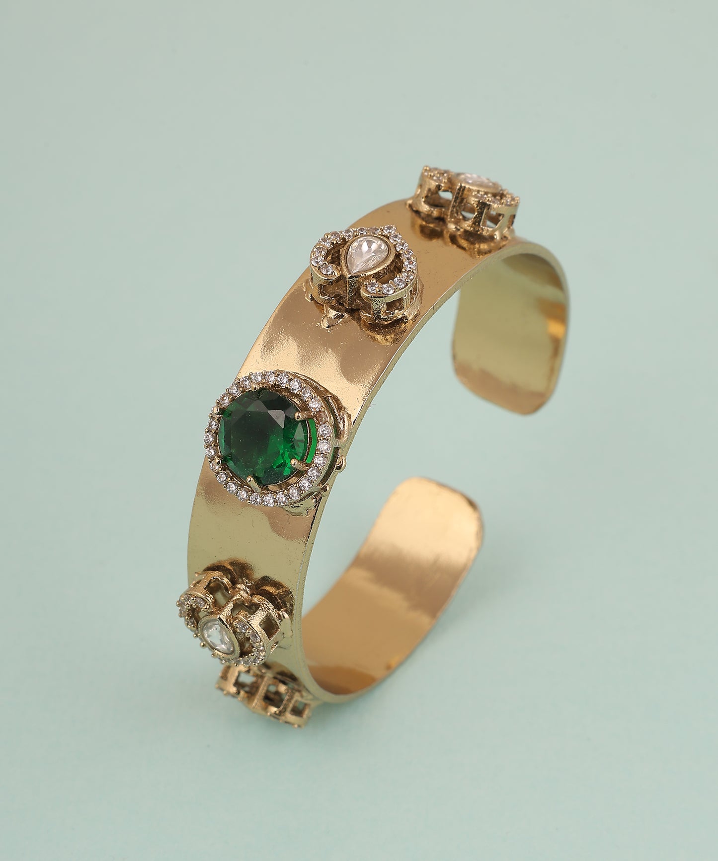 Brass Polki And Emeral Bracelet
