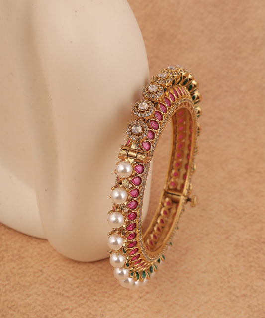 Jadau Meenakari Bangle With Polki And Pearls