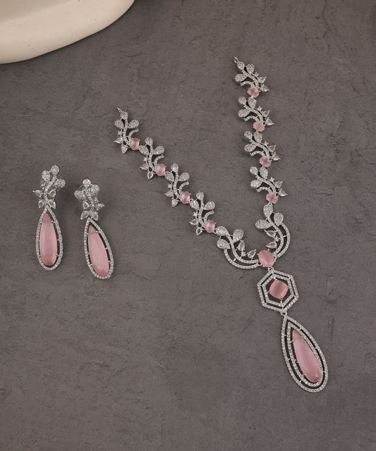 Baby Pink Designer Artificial Diamond Necklace Set